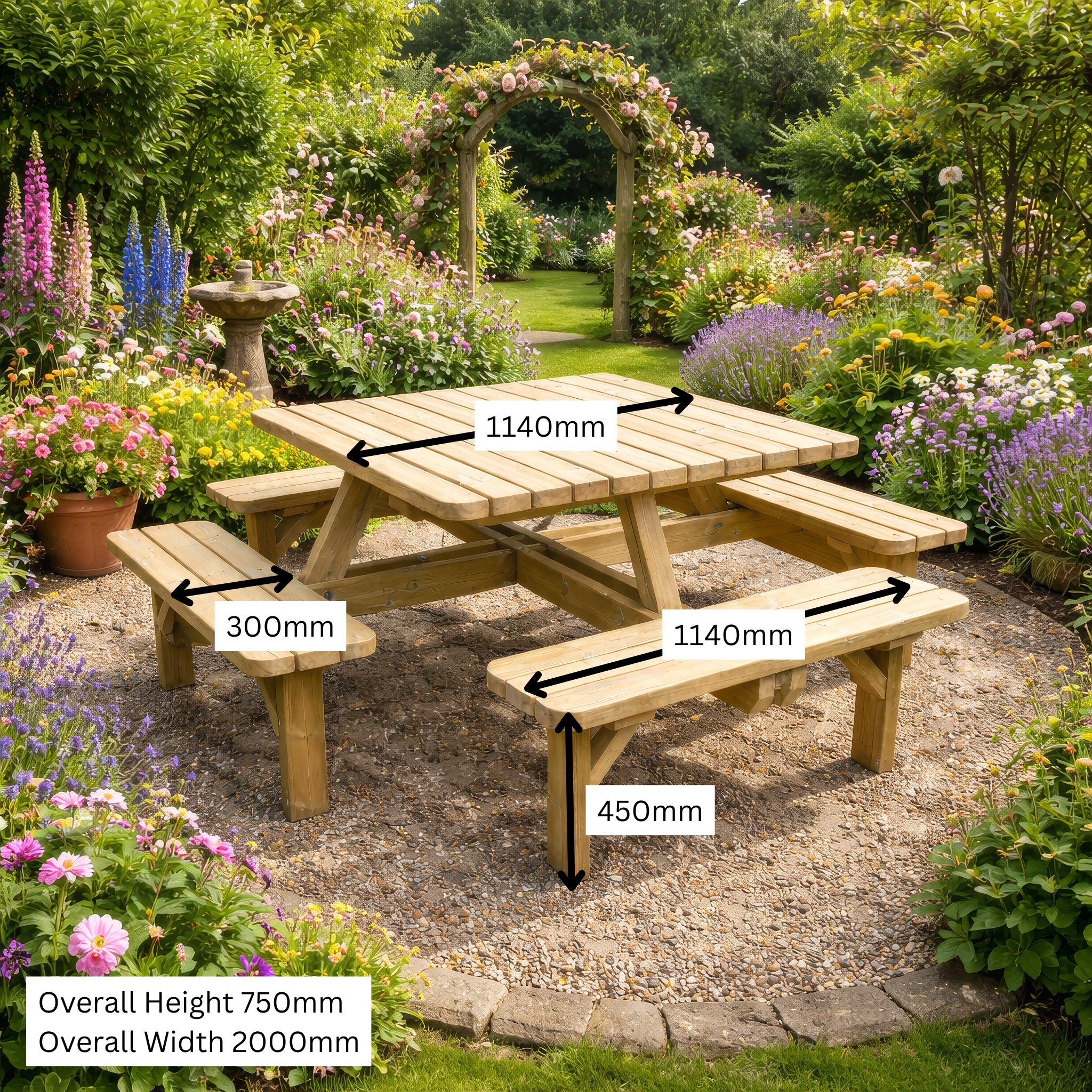 Braunston 8-Seater Square Picnic Table - Light Green - 6.5ft Width x 6.5ft Length