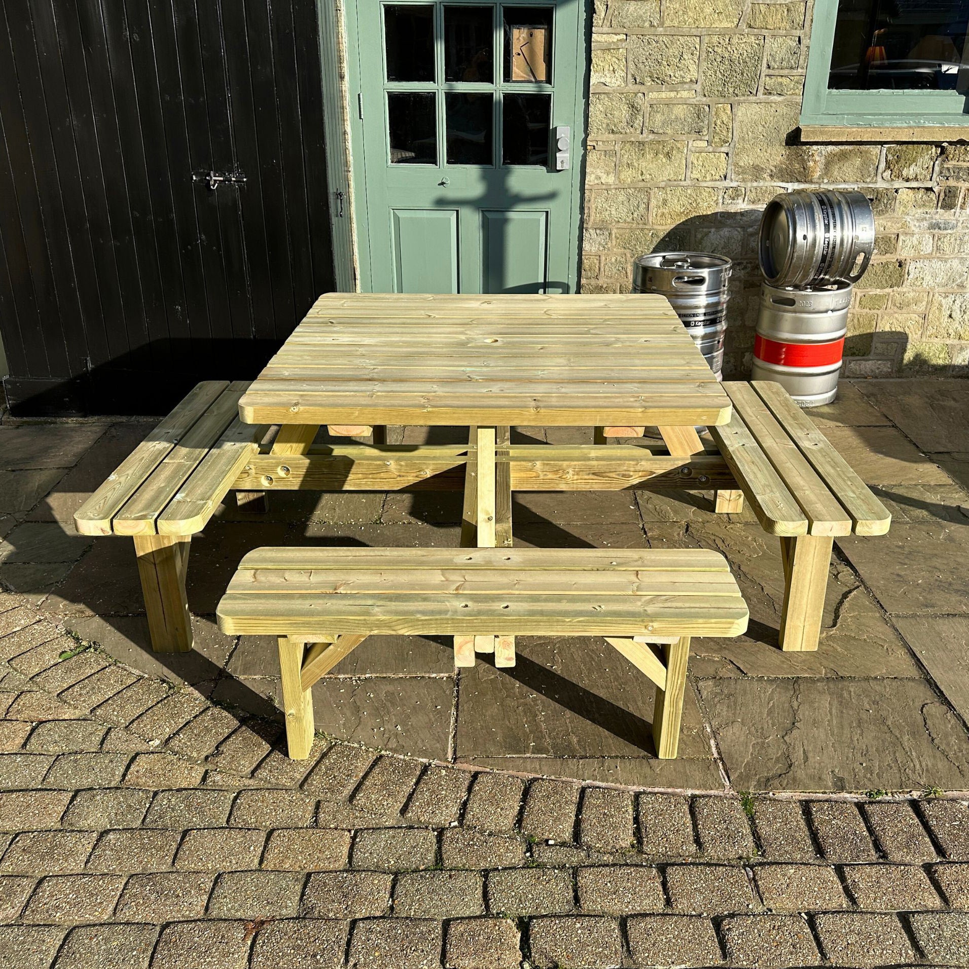 Braunston 8-Seater Square Picnic Table - Light Green - 6.5ft Width x 6.5ft Length