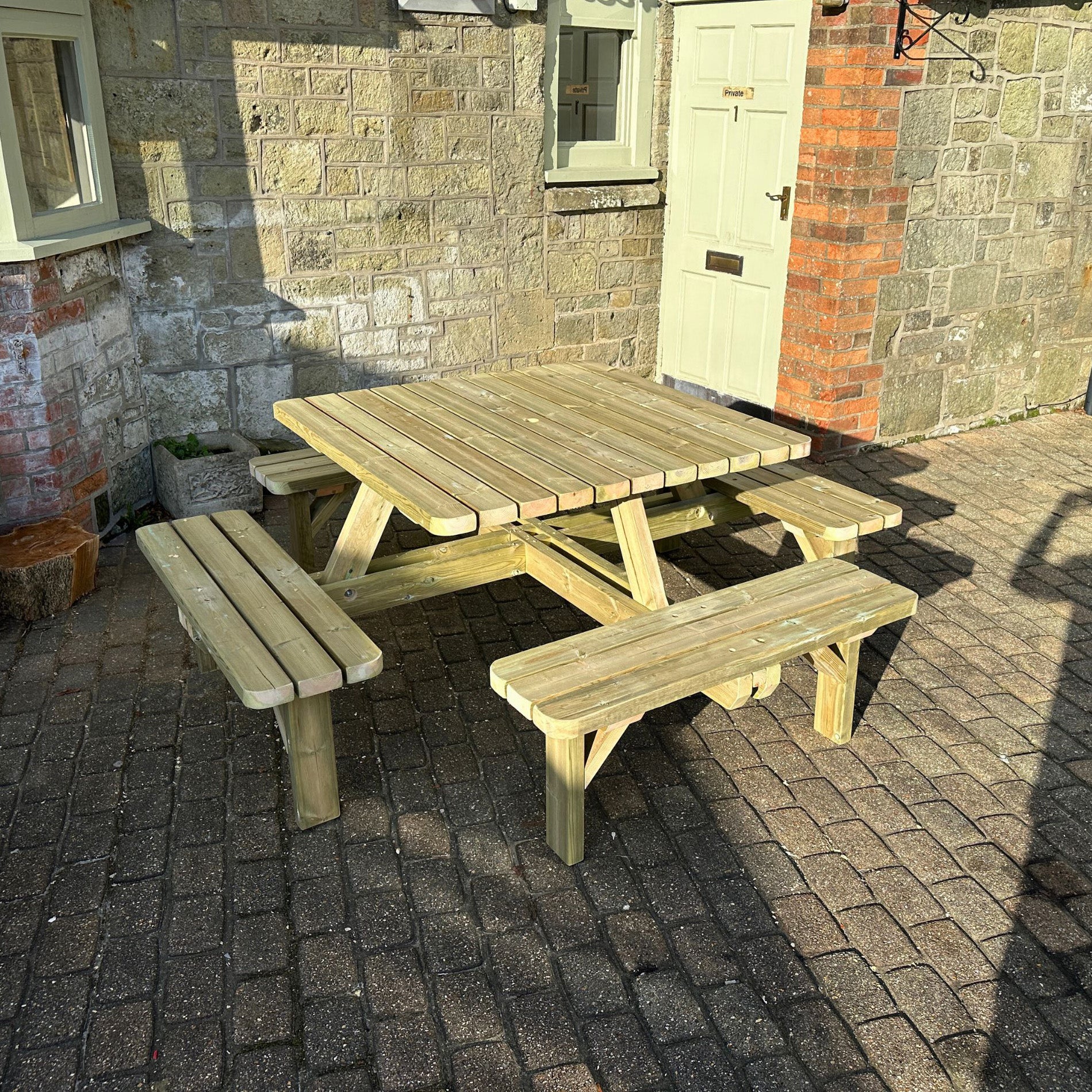 Braunston 8-Seater Square Picnic Table - Light Green - 6.5ft Width x 6.5ft Length