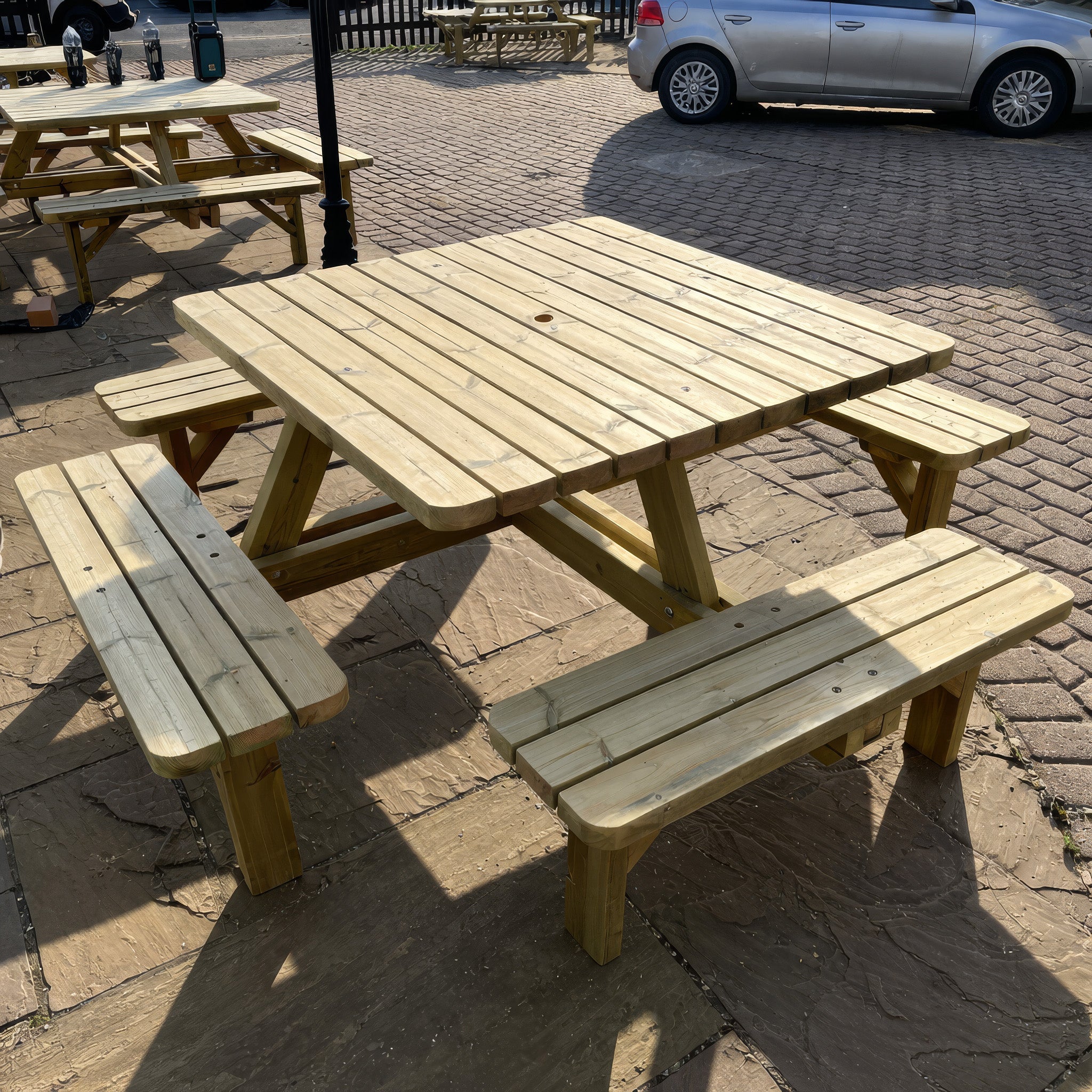 Braunston 8-Seater Square Picnic Table - Light Green - 6.5ft Width x 6.5ft Length