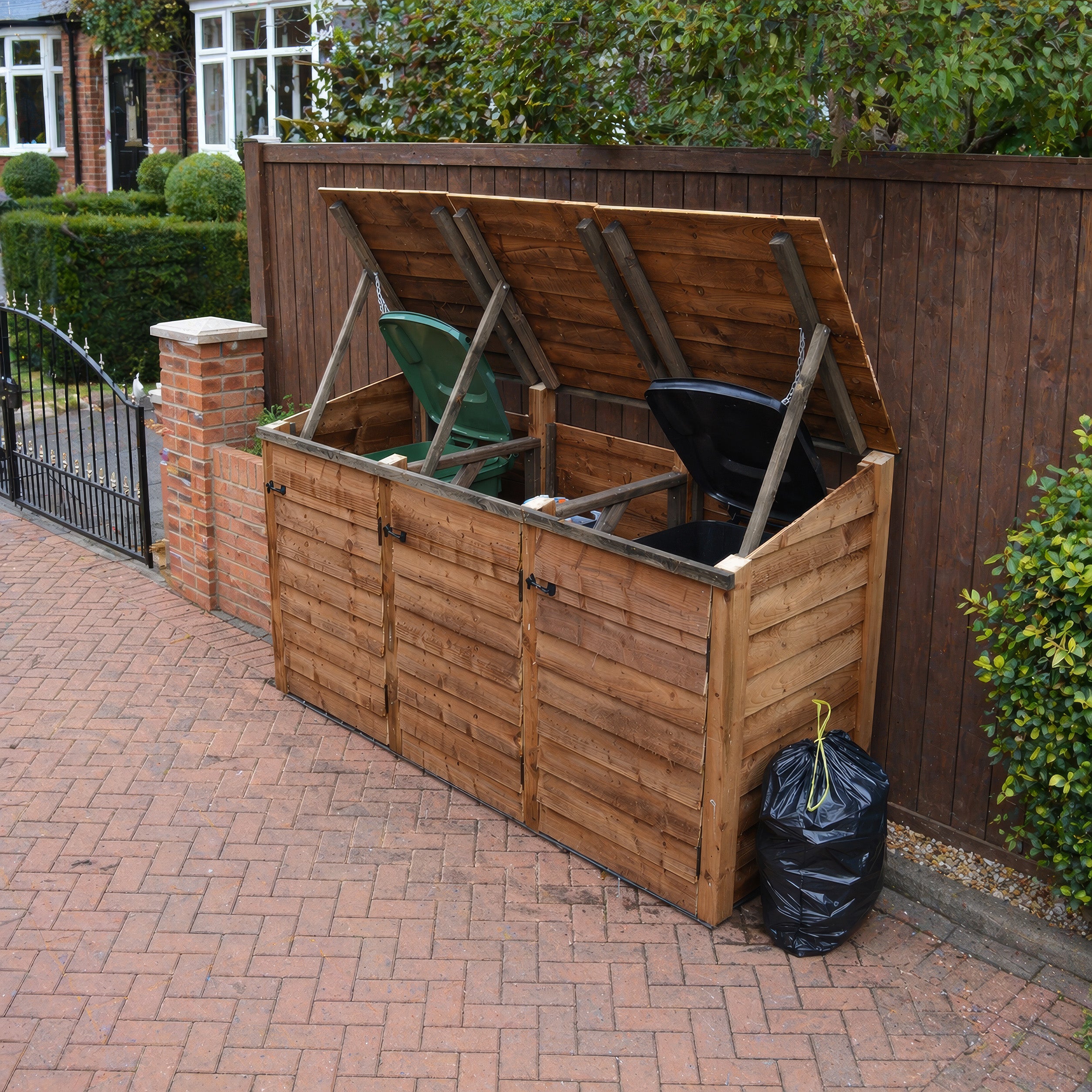 Morcott Double Wheelie Bin with Recycling Store - Rustic Brown