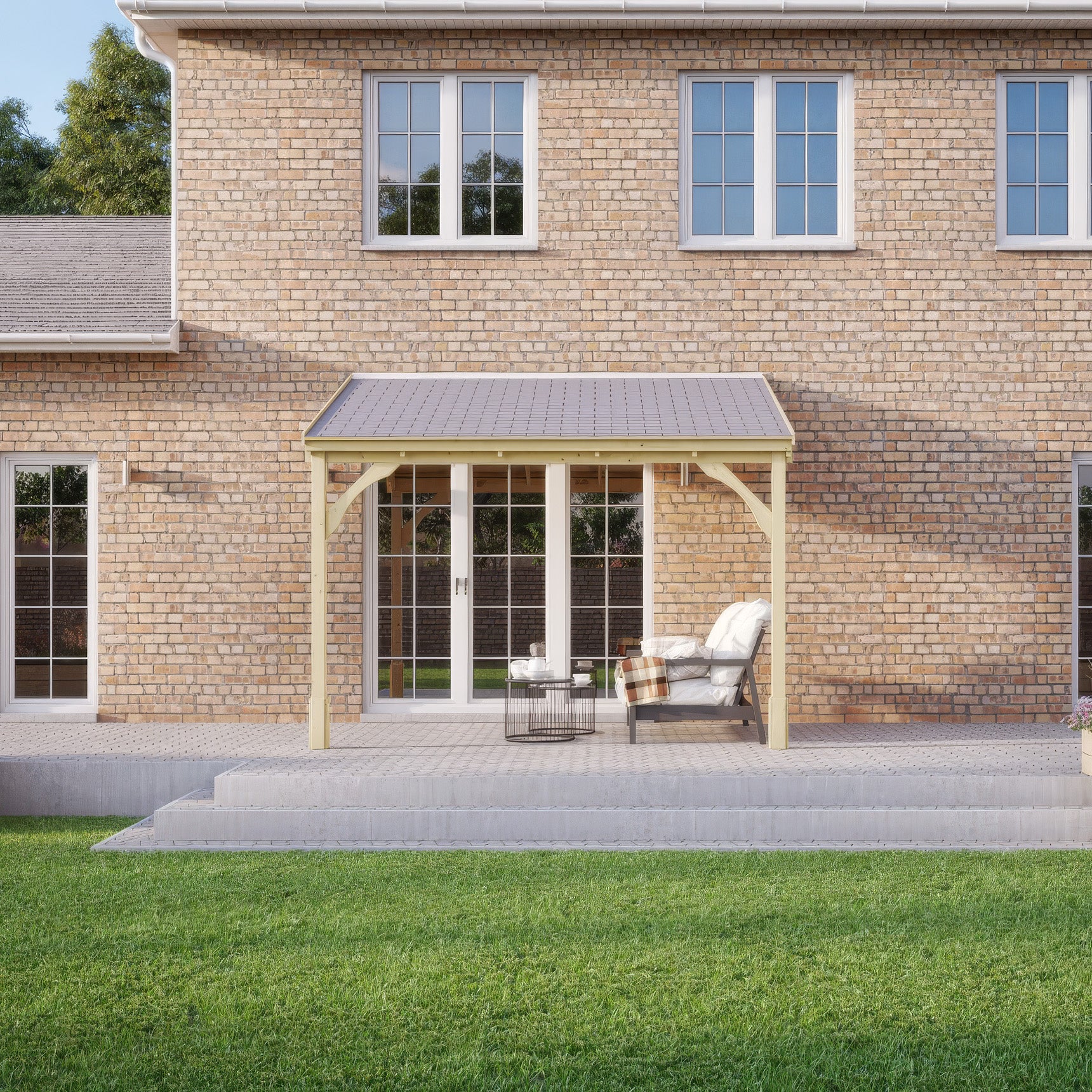 Wall Mounted Felt Shingle Roof Gazebo - Light Green - 2.5m Depth x 4.34m Width