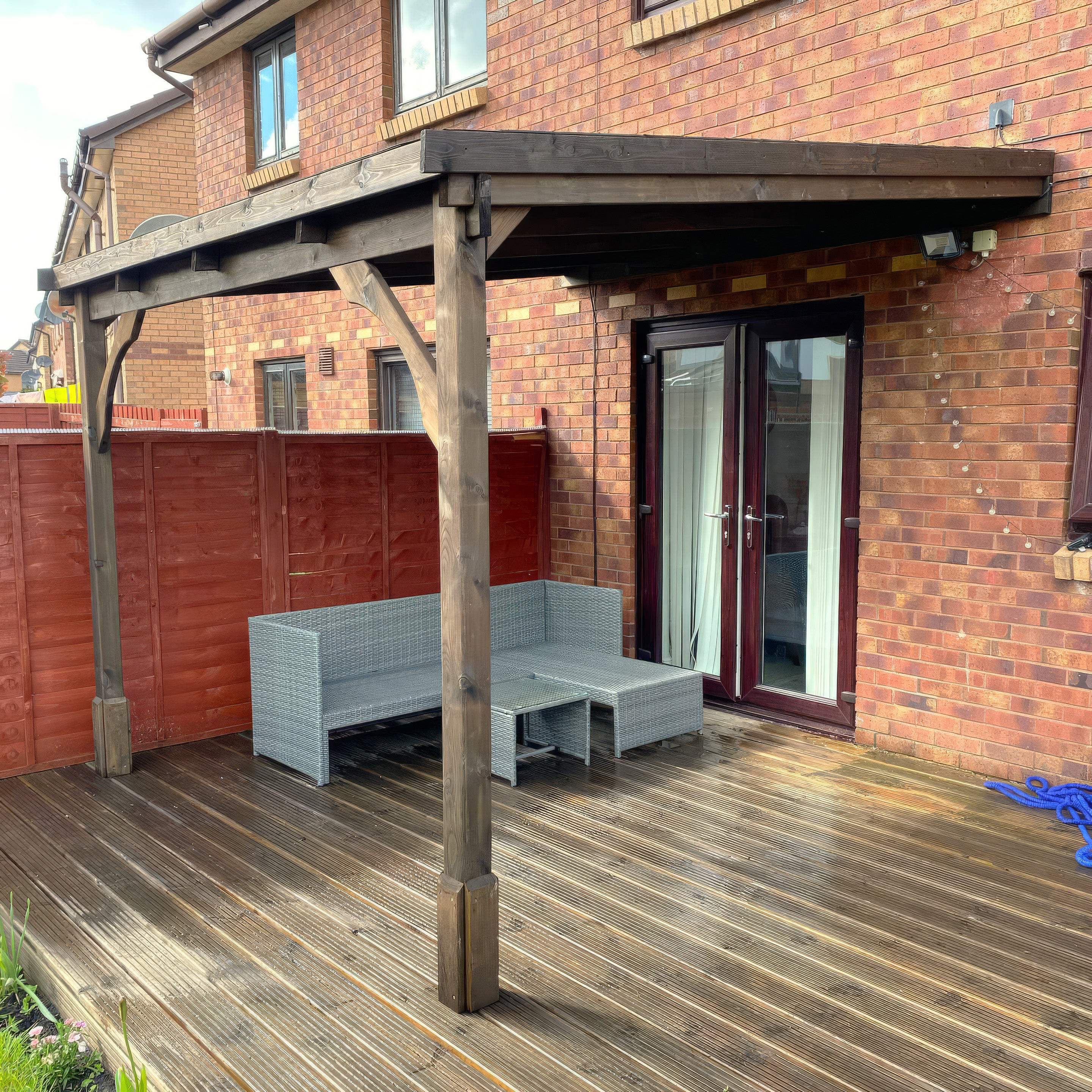 Wall Mounted Felt Shingle Roof Gazebo - Rustic Brown - 2m Depth x 3.62m Width