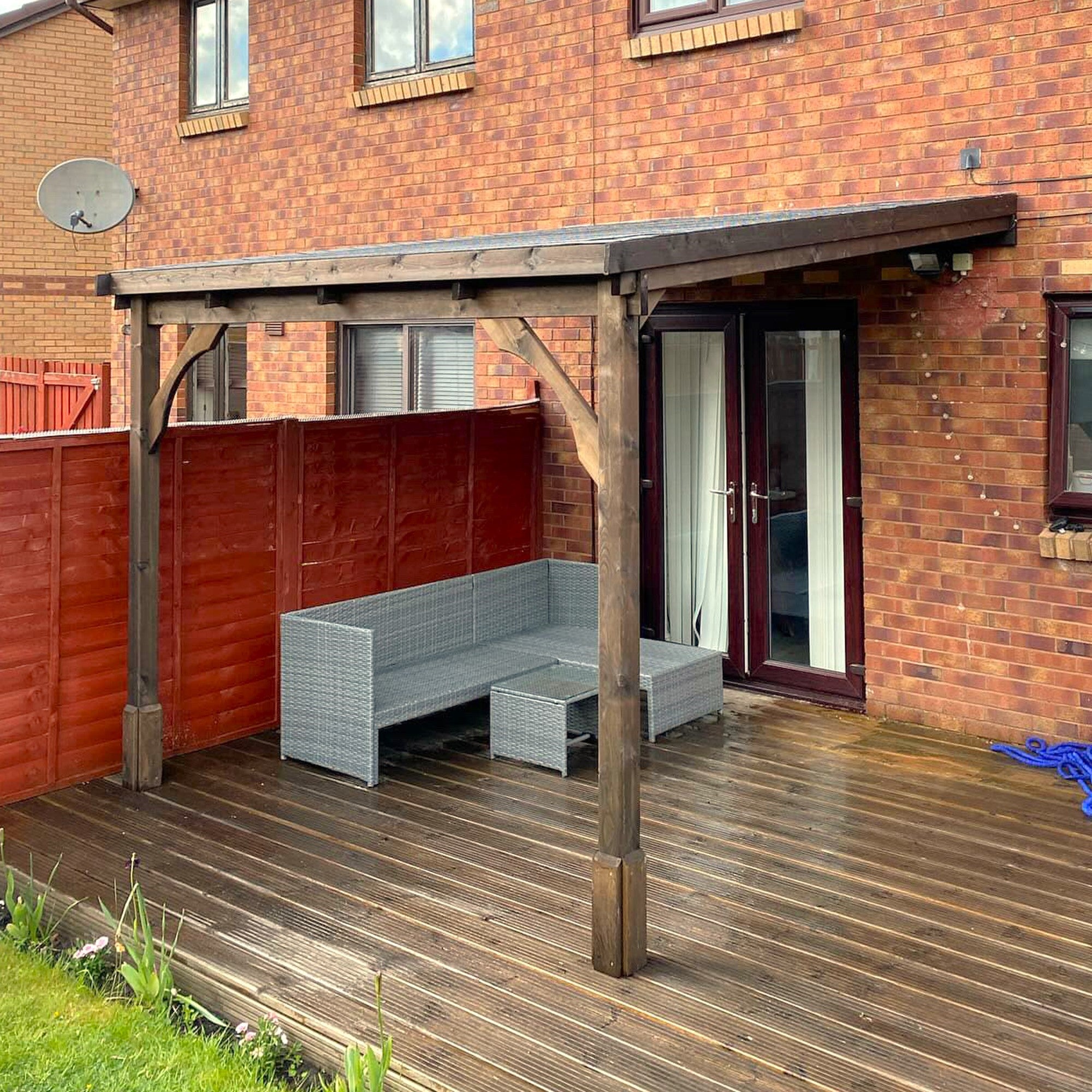 Wall Mounted Felt Shingle Roof Gazebo - Rustic Brown - 2m Depth x 2.9m Width