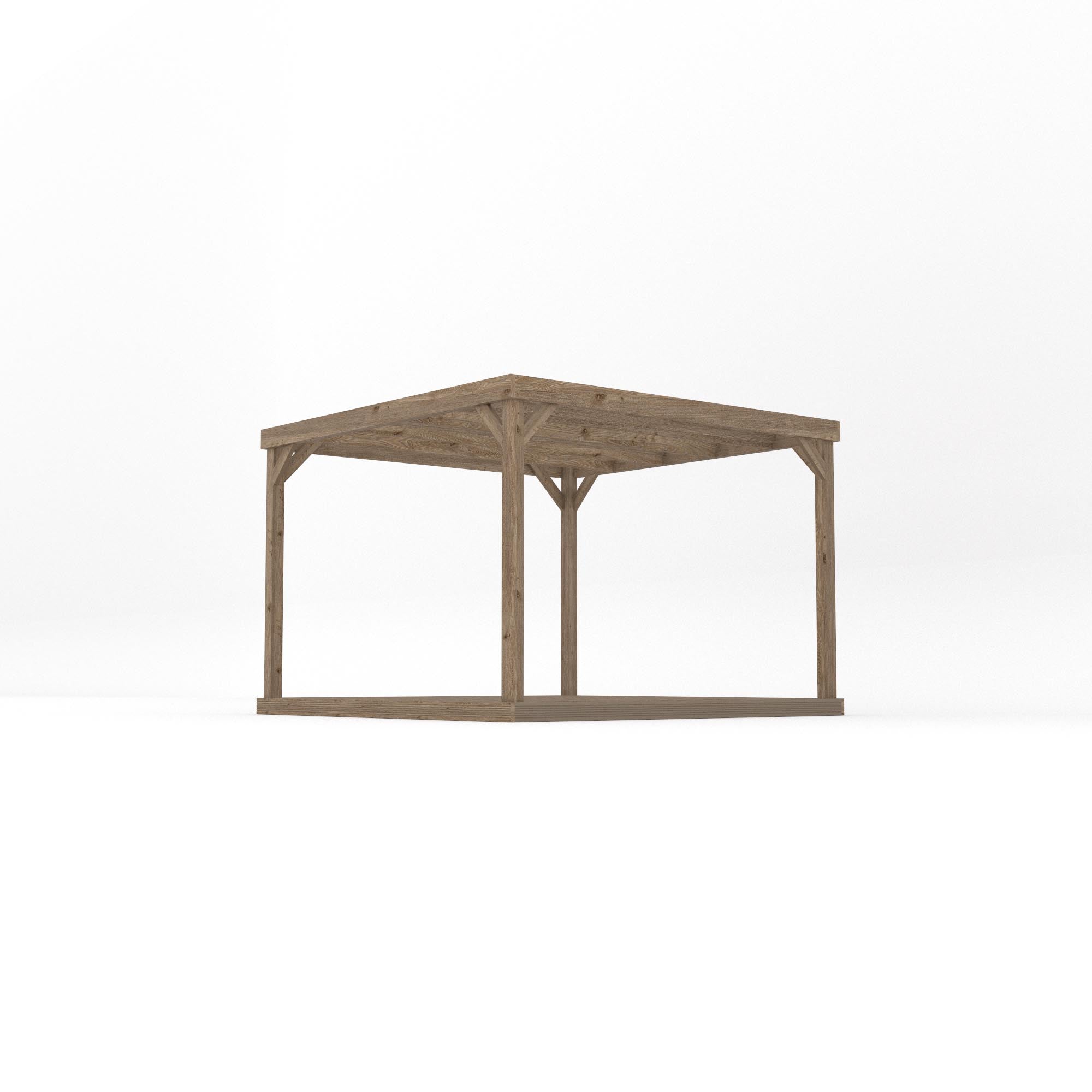 Freestanding Box Pergola with Decking - Rustic Brown - 3m Width x 3m Length