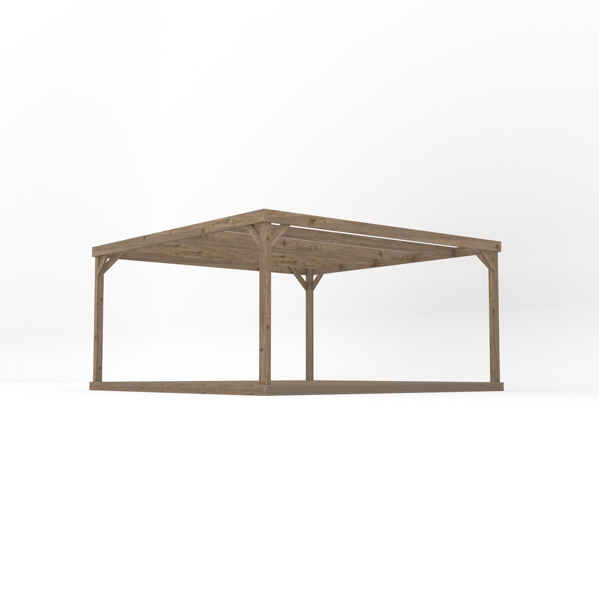 Freestanding Box Pergola with Decking - Rustic Brown - 4.2m Width x 4.2m Length