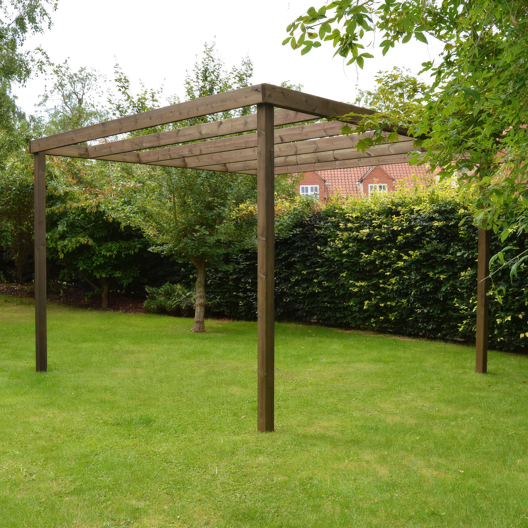 Freestanding Box Pergola - Rustic Brown - 3m Width x 3m Length - Clearance Grade