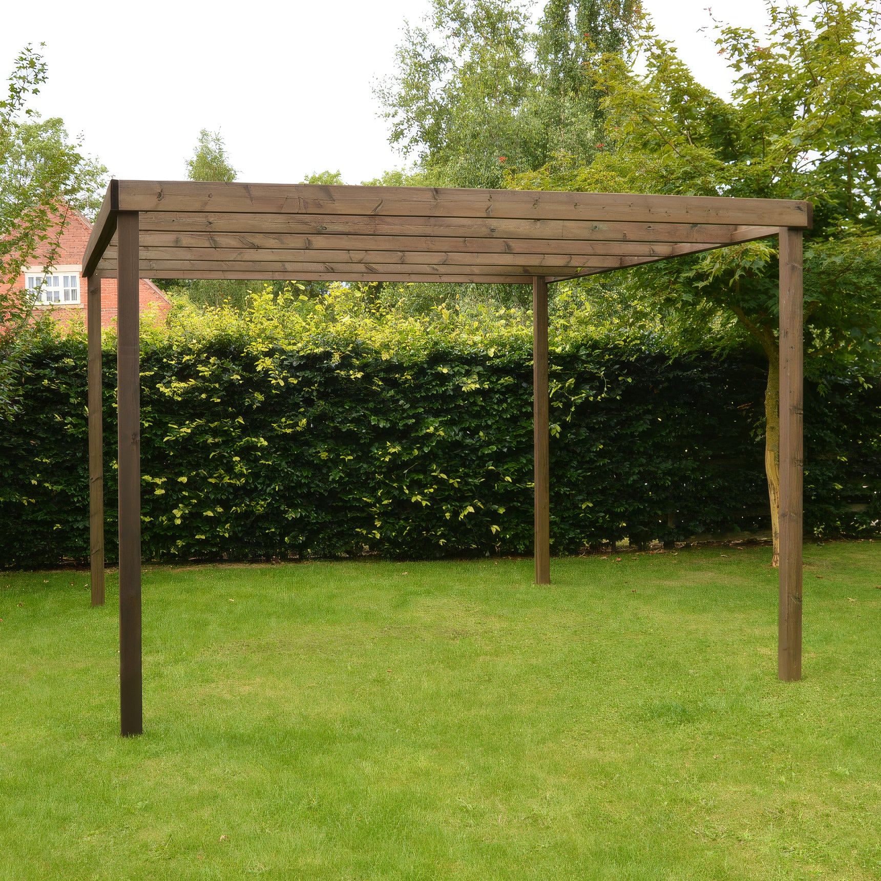 Freestanding Box Pergola - Rustic Brown - 3m Width x 3m Length - Clearance Grade