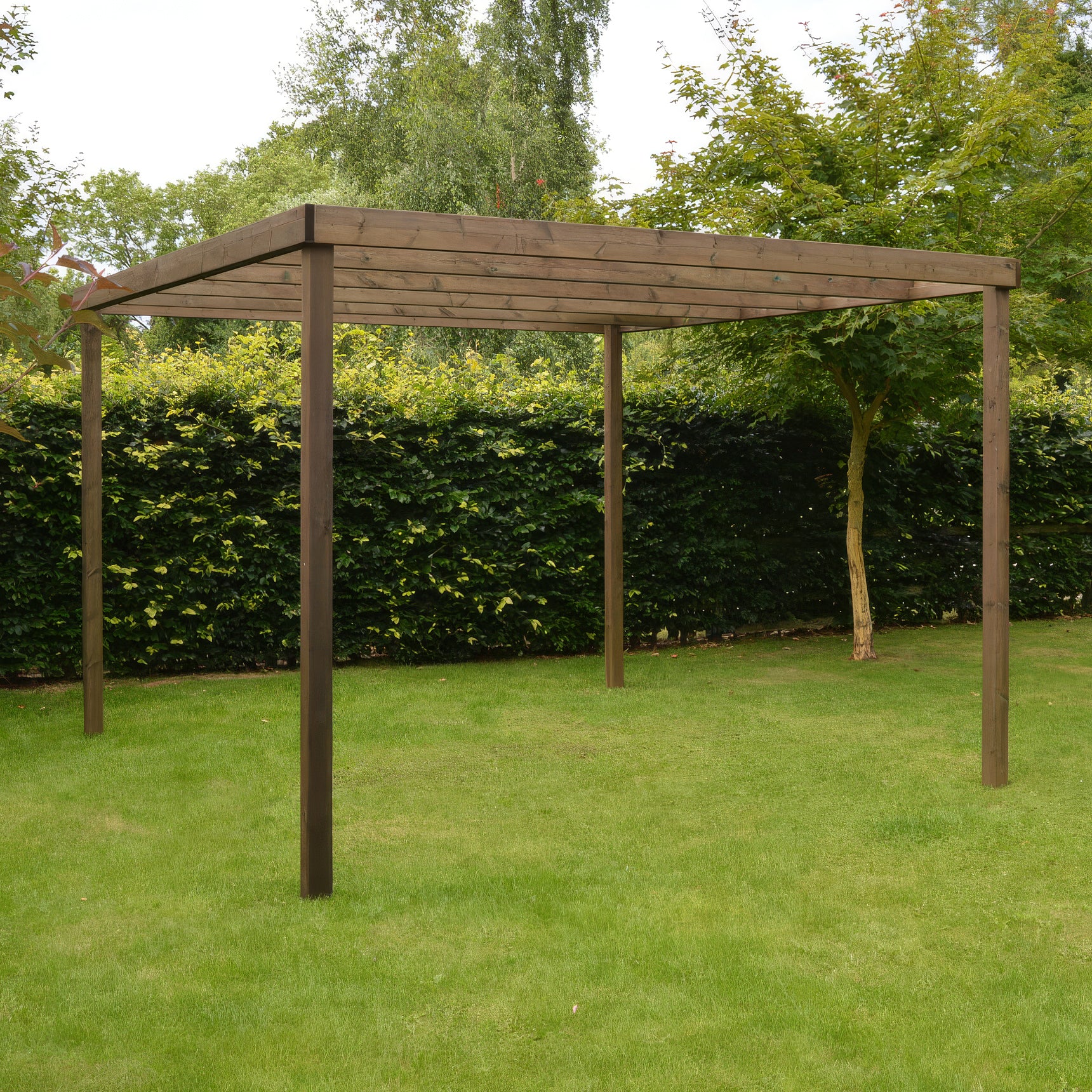 Freestanding Box Pergola - Rustic Brown - 3m Width x 3m Length - Clearance Grade