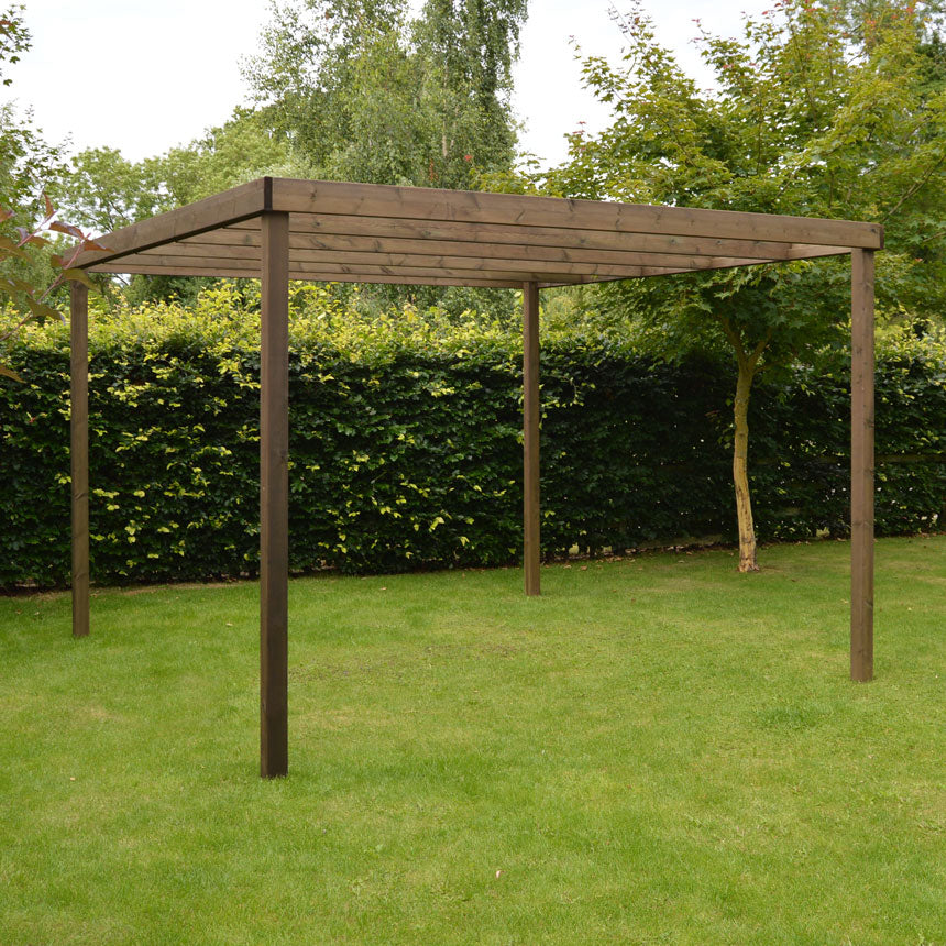 Freestanding Box Pergola - Rustic Brown - 3m Width x 3m Length - Clearance Grade