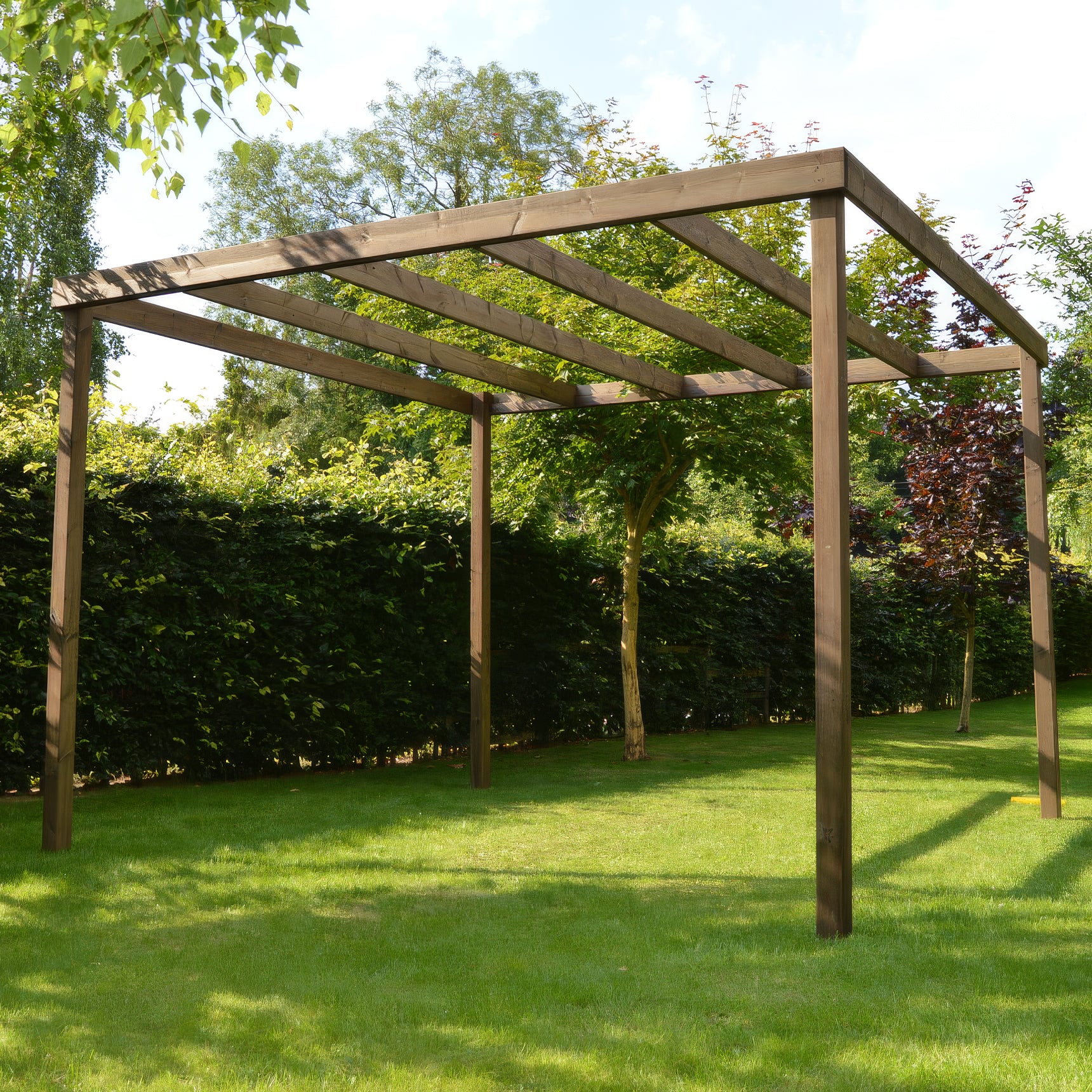 Freestanding Box Pergola - Rustic Brown - 3m Width x 3m Length - Clearance Grade