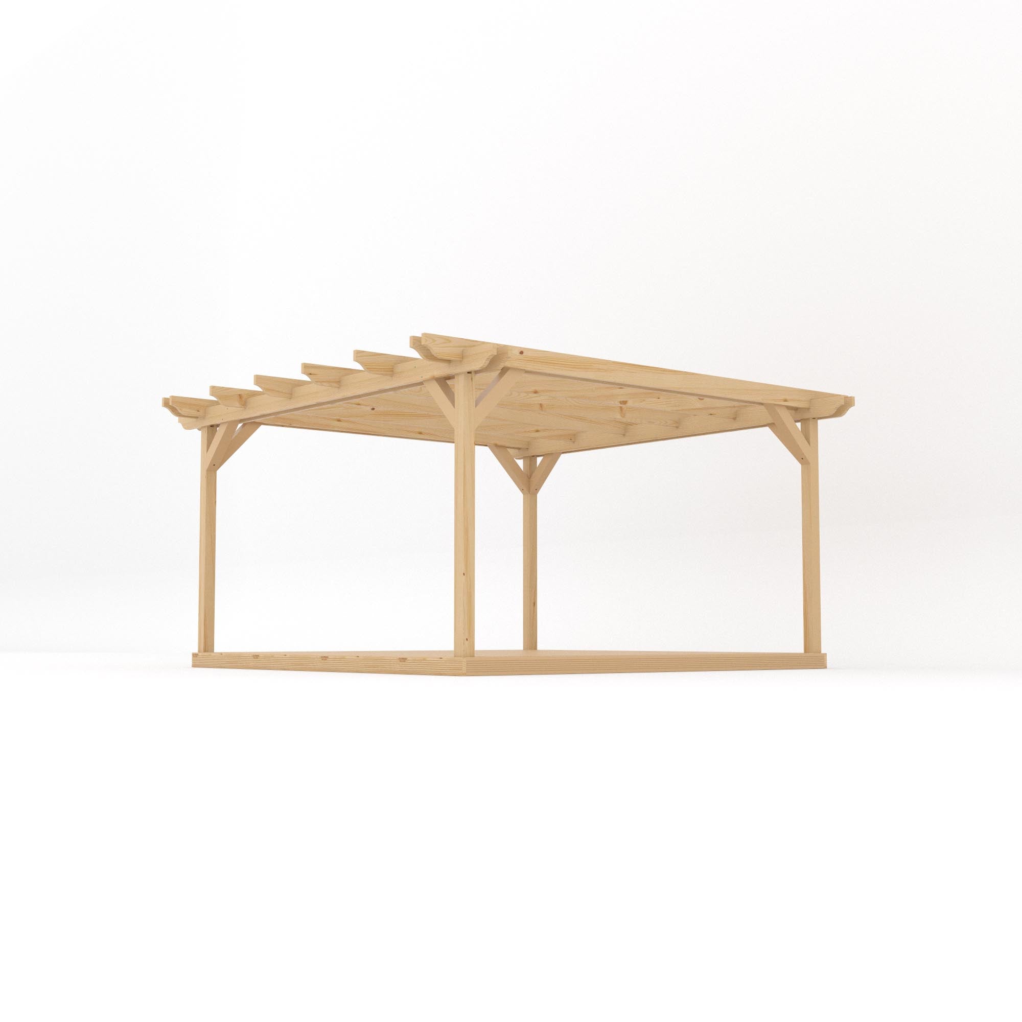 Freestanding Double Garden Pergola with Decking - Light Green - 4.2m Width x 4.2m Length