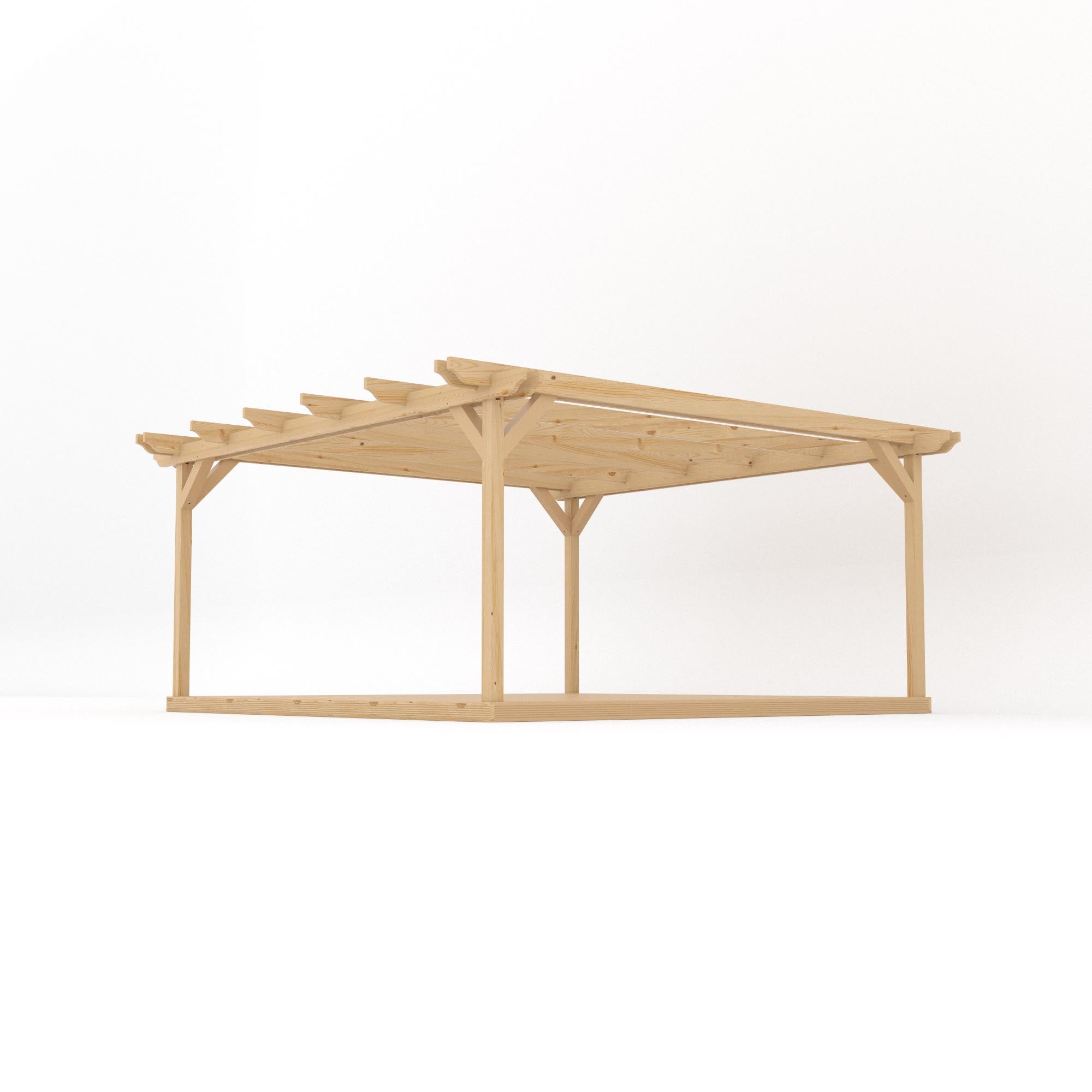 Freestanding Double Garden Pergola with Decking - Light Green - 4.8m Width x 4.8m Length