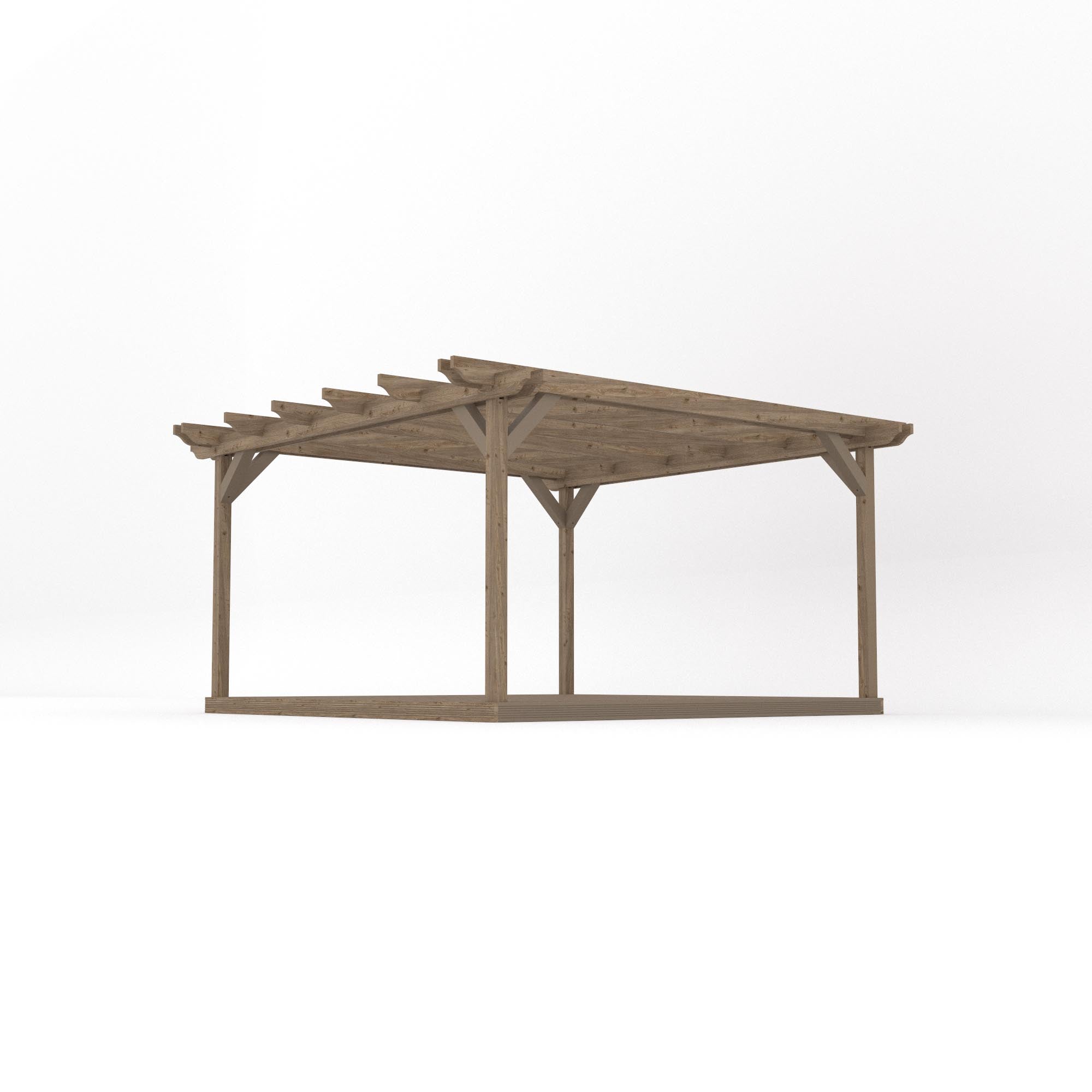 Freestanding Double Garden Pergola with Decking - Rustic Brown - 4.2m Width x 4.2m Length