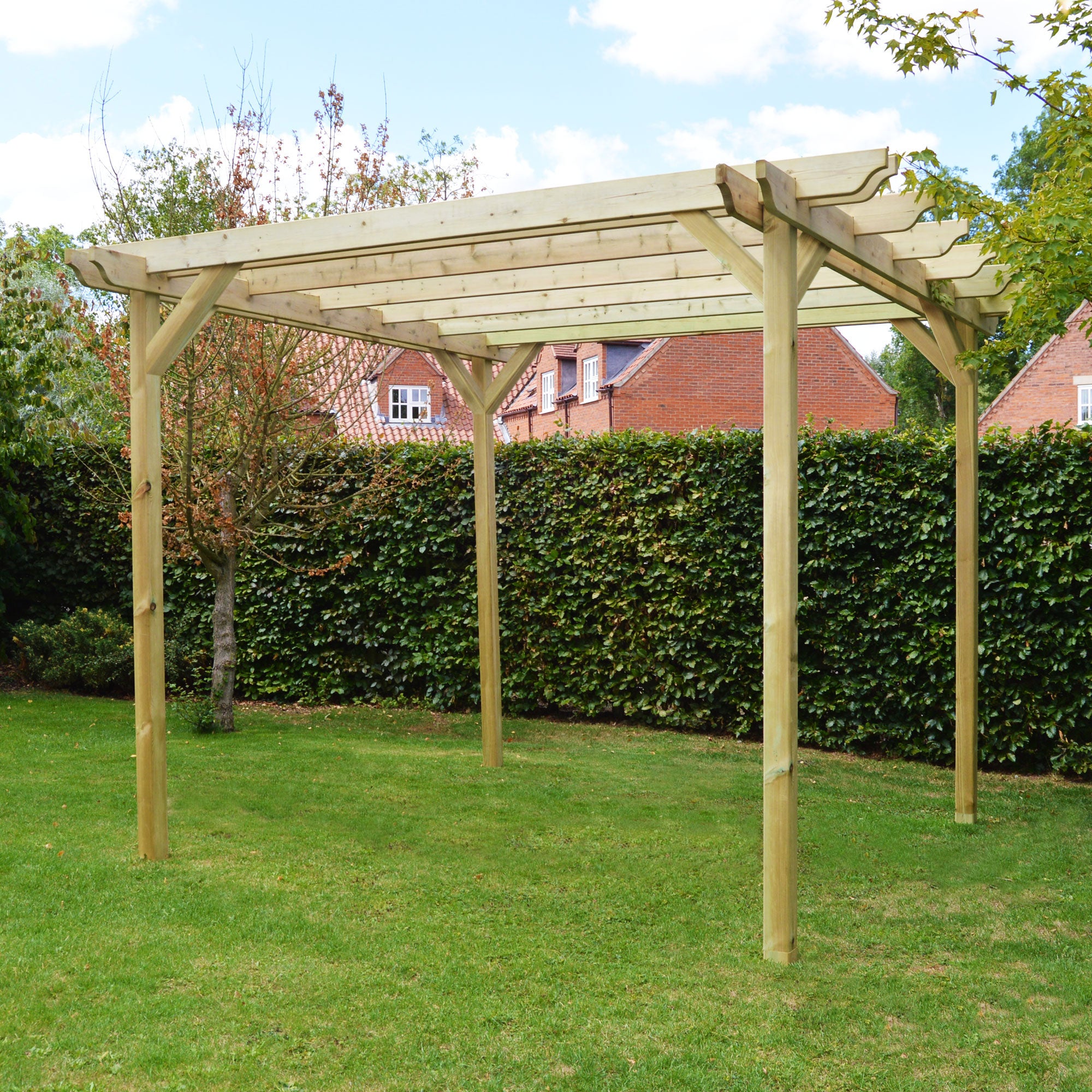 Freestanding Double Garden Pergola - Light Green - 3m Width x 4.8m Length