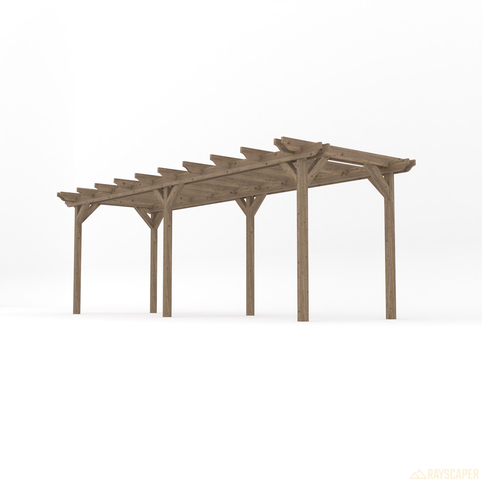 Freestanding Double Garden Pergola - Rustic Brown - 4.8m Width x 6.6m Length