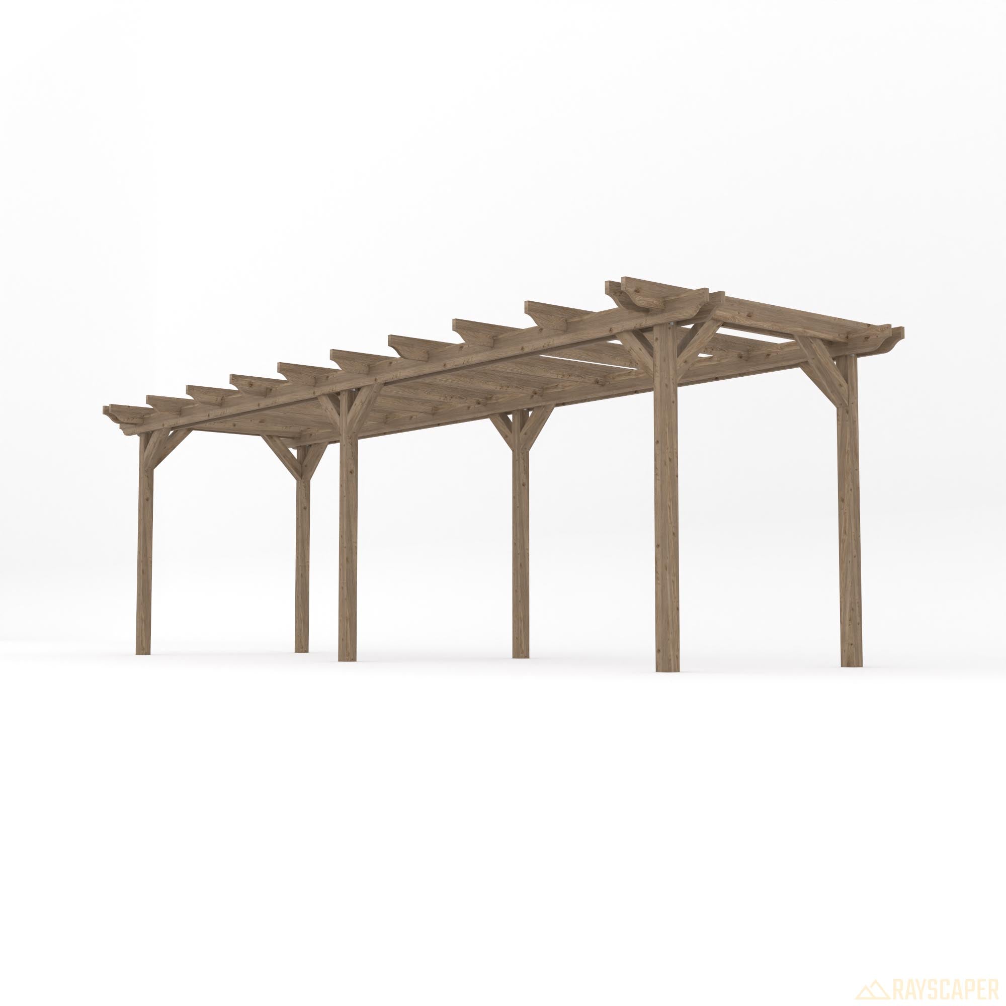 Freestanding Double Garden Pergola - Rustic Brown - 4.8m Width x 7.2m Length