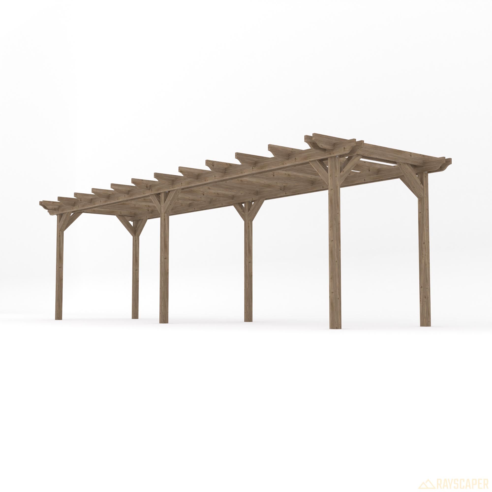 Freestanding Double Garden Pergola - Rustic Brown - 1.8m Width x 7.8m Length
