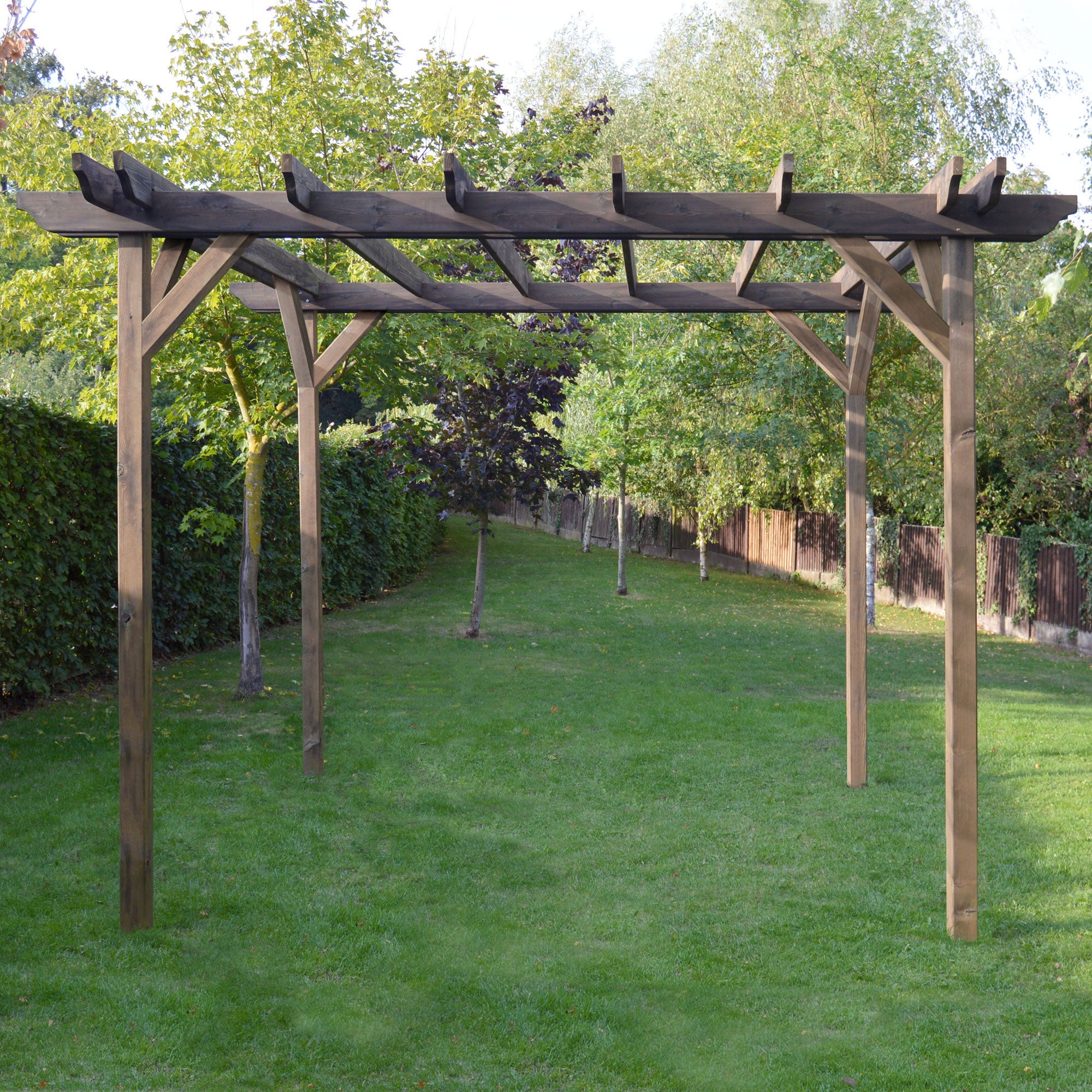 Freestanding Double Garden Pergola - Rustic Brown - 1.8m Width x 7.8m Length
