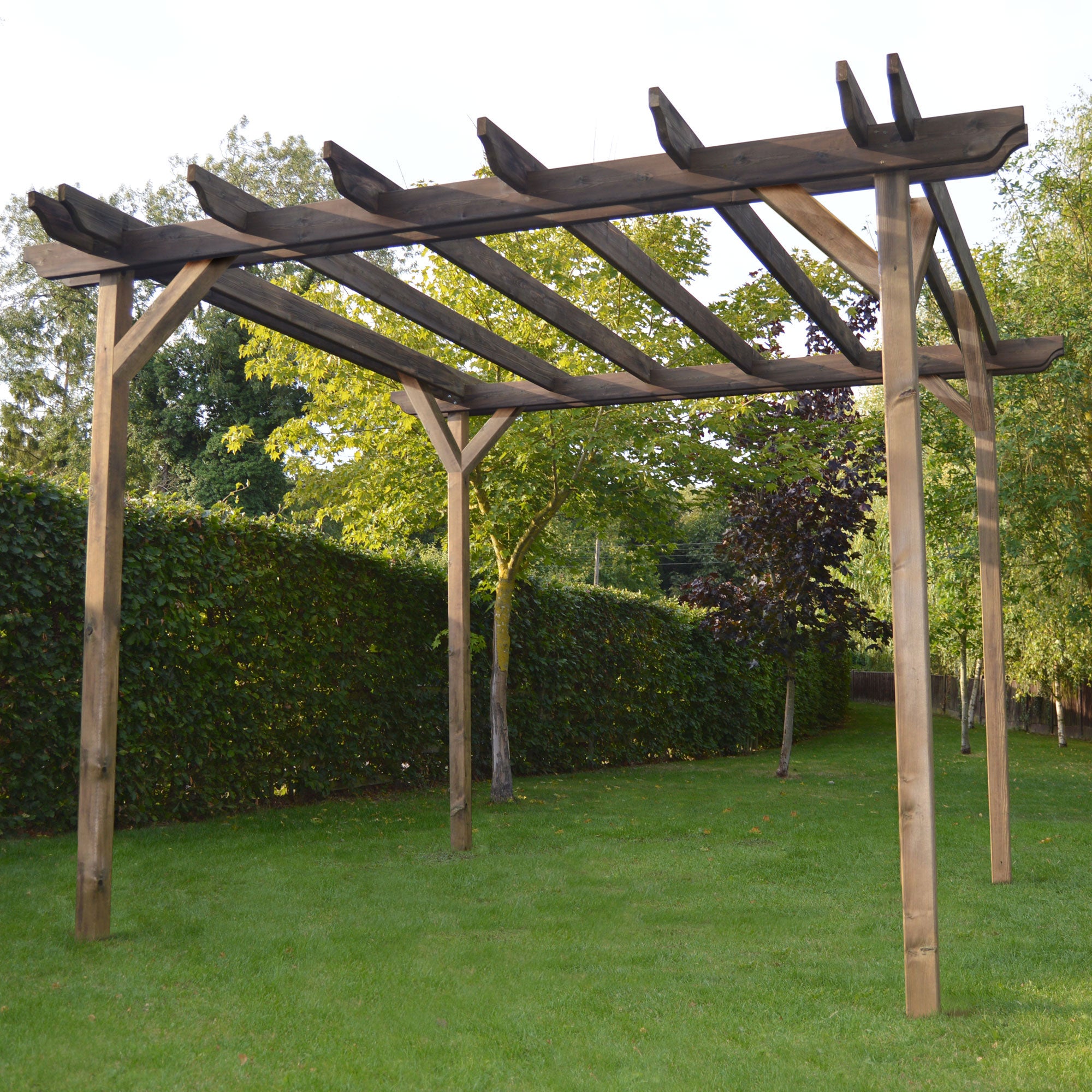Freestanding Double Garden Pergola - Rustic Brown - 1.8m Width x 7.8m Length