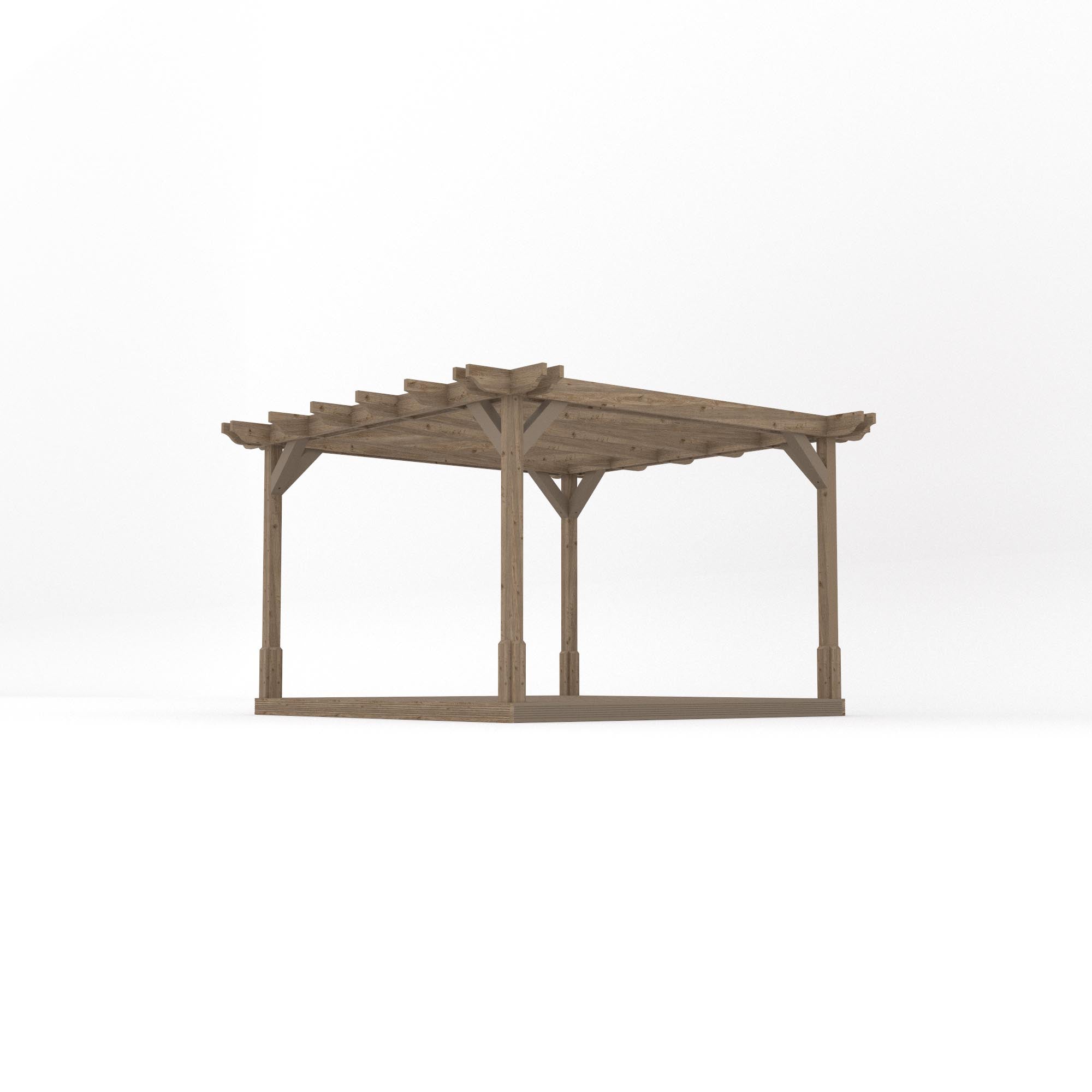 Freestanding Double Premium Pergola with Decking - Rustic Brown - 3.6m Width x 3.6m Length