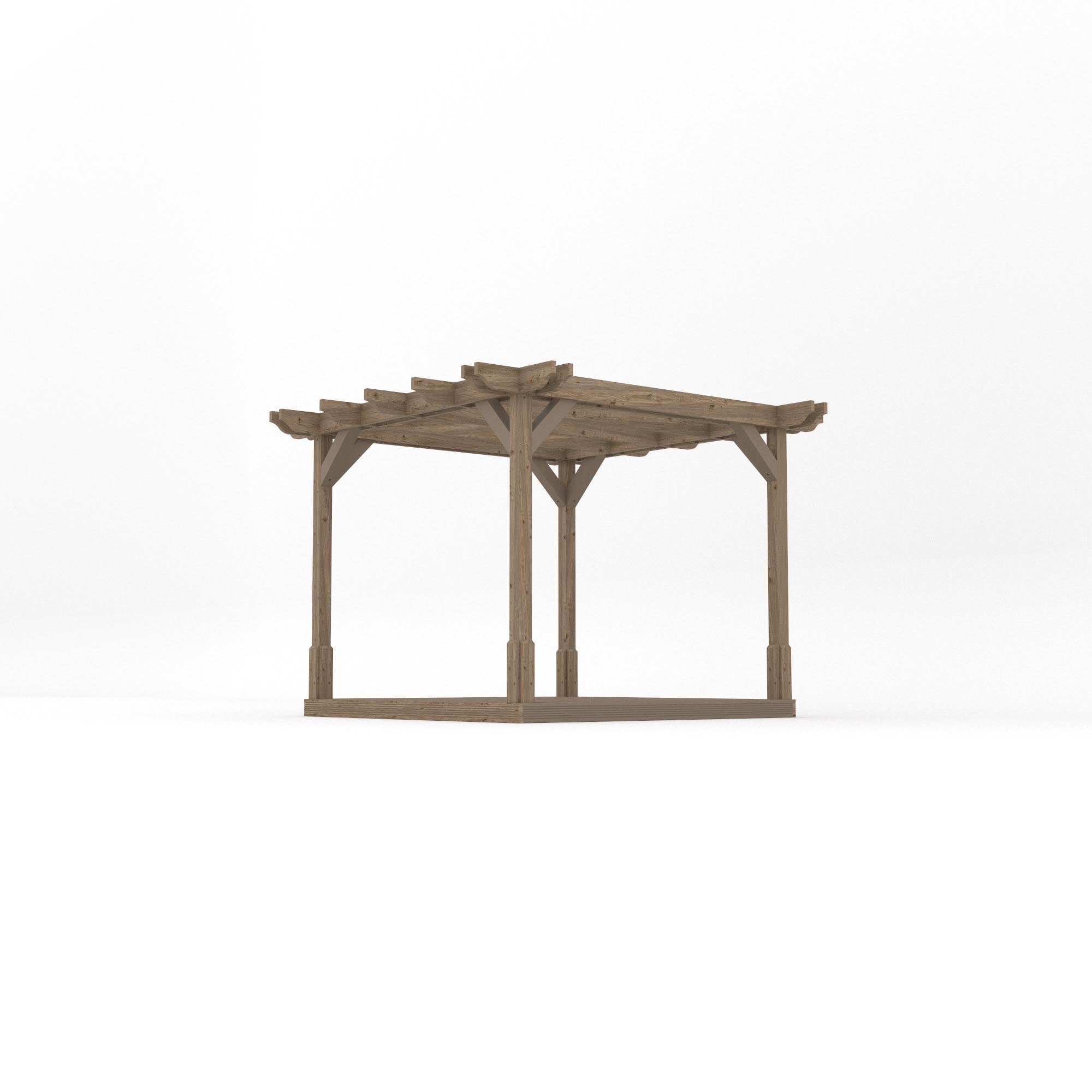 Freestanding Double Premium Pergola with Decking - Rustic Brown - 3m Width x 3m Length
