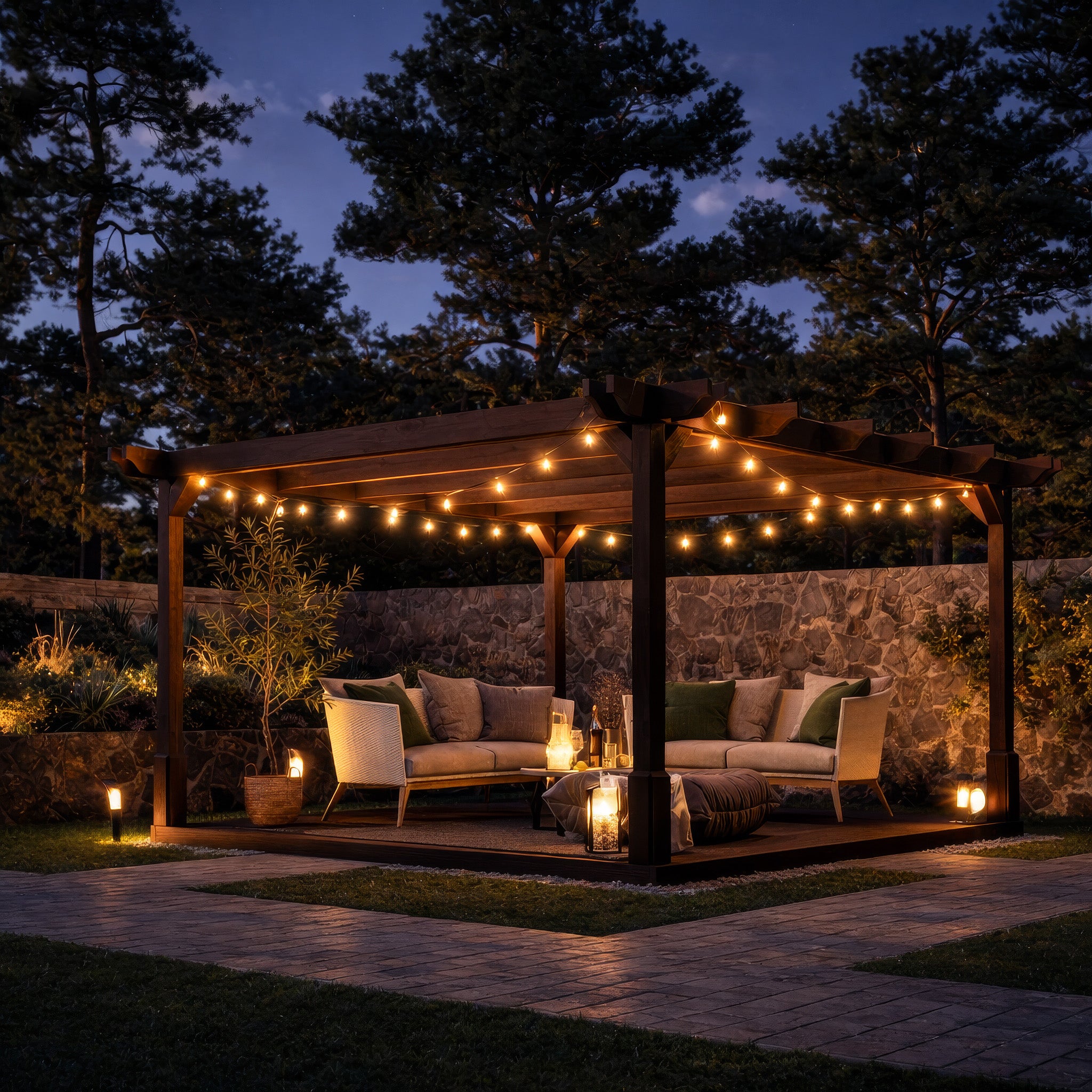 Freestanding Double Premium Pergola with Decking - Rustic Brown - 2.4m Width x 2.4m Length