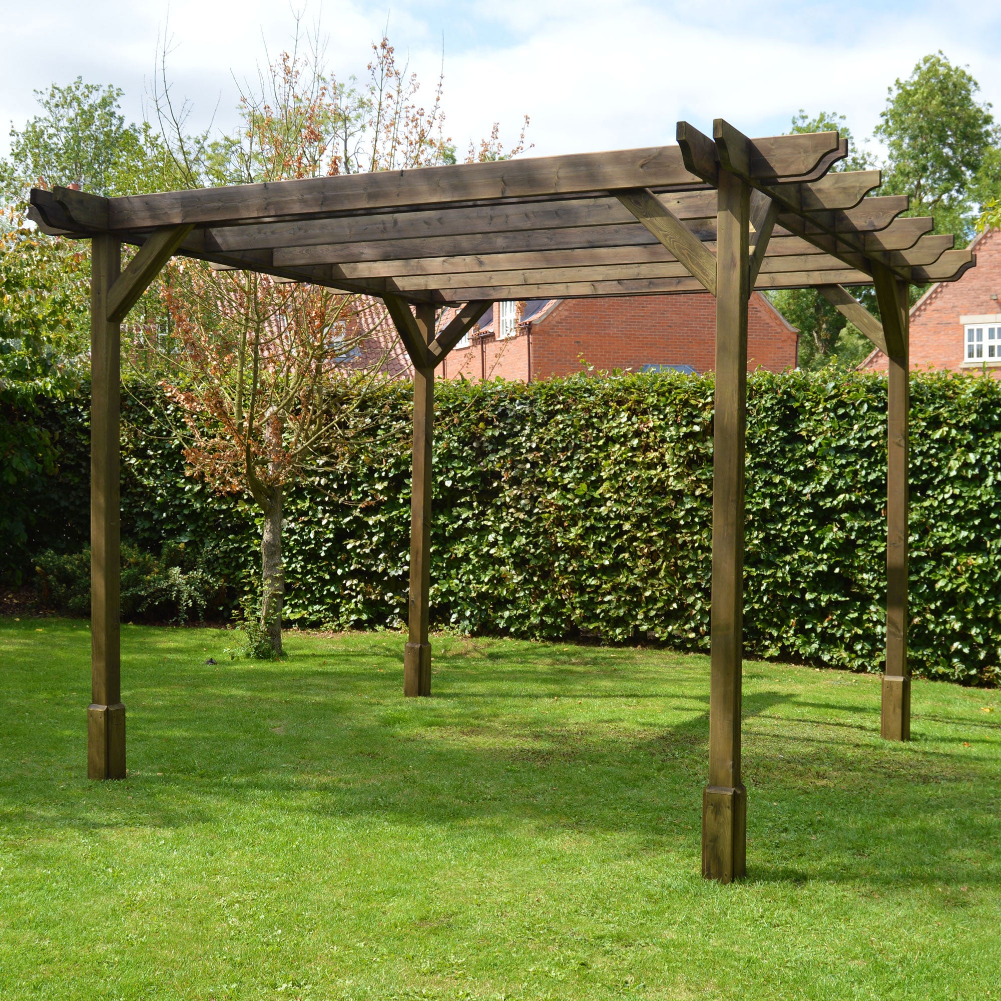 Freestanding Double Premium Pergola - Rustic Brown - 3.6m Width x 3.6m Length