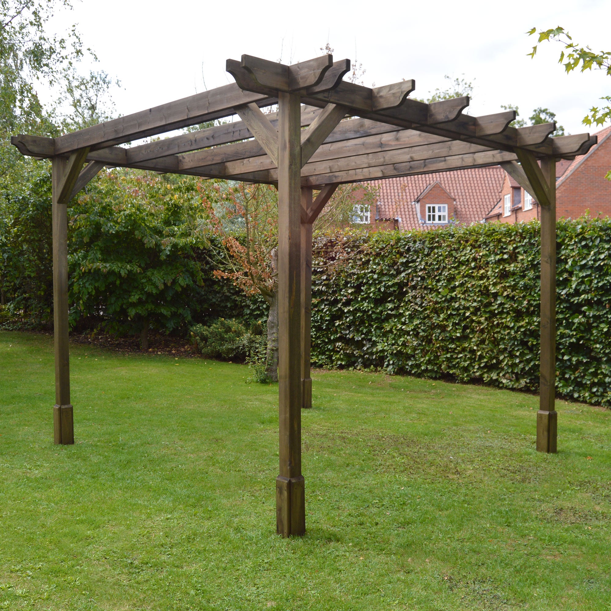 Freestanding Double Premium Pergola - Rustic Brown - 3.6m Width x 3.6m Length