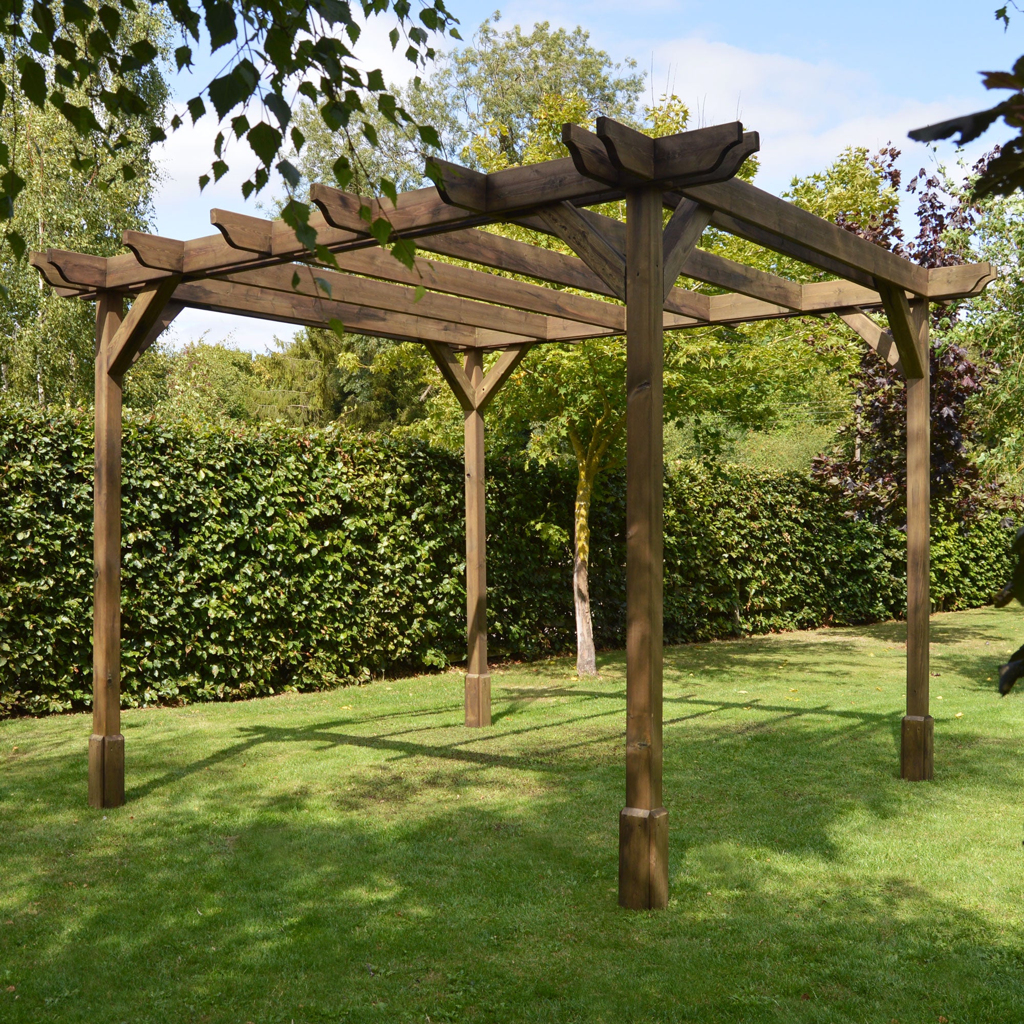 Freestanding Double Premium Pergola - Rustic Brown - 3.6m Width x 3.6m Length