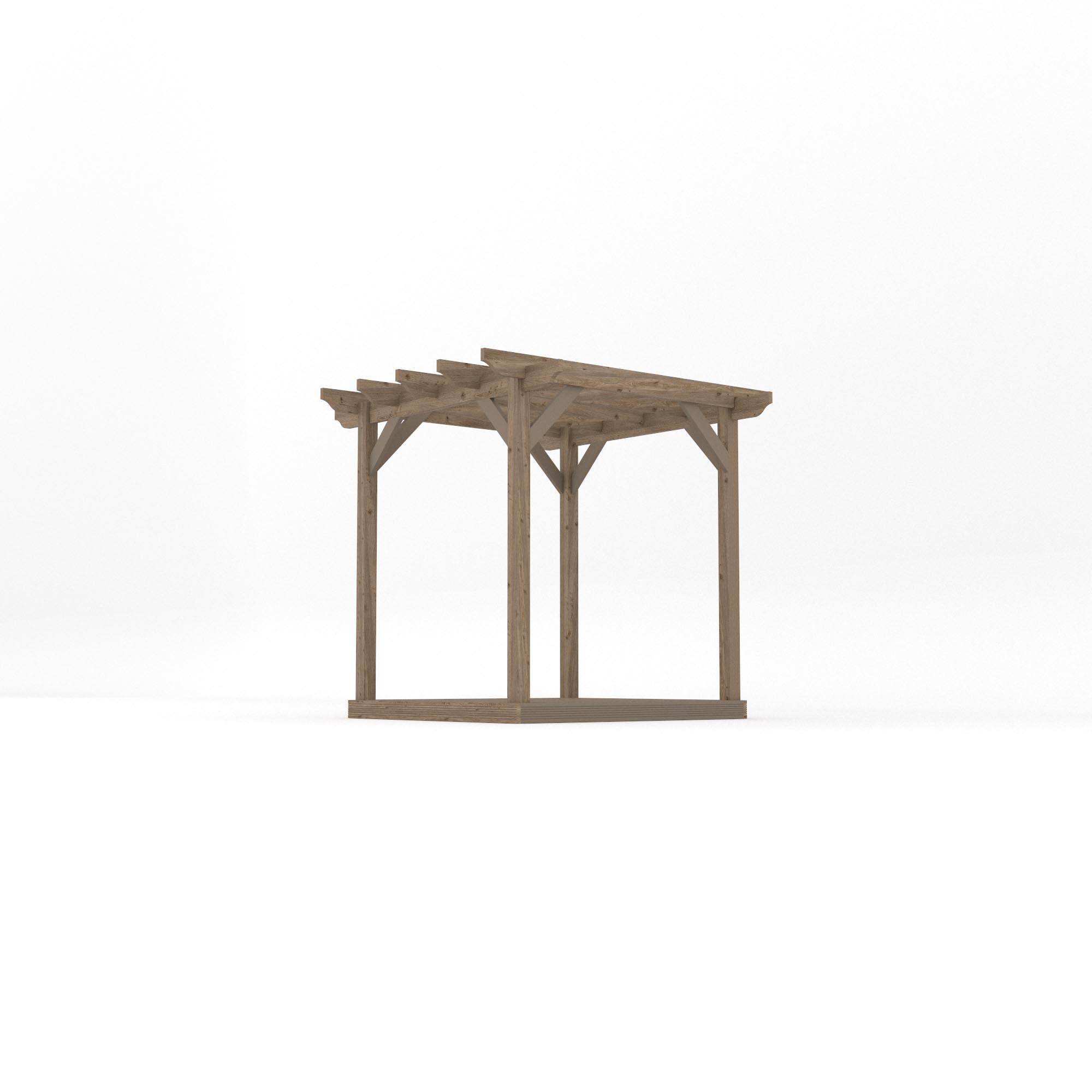 Freestanding Garden Pergola with Decking - Rustic Brown - 2.4m Width x 2.4m Length - Clearance Grade