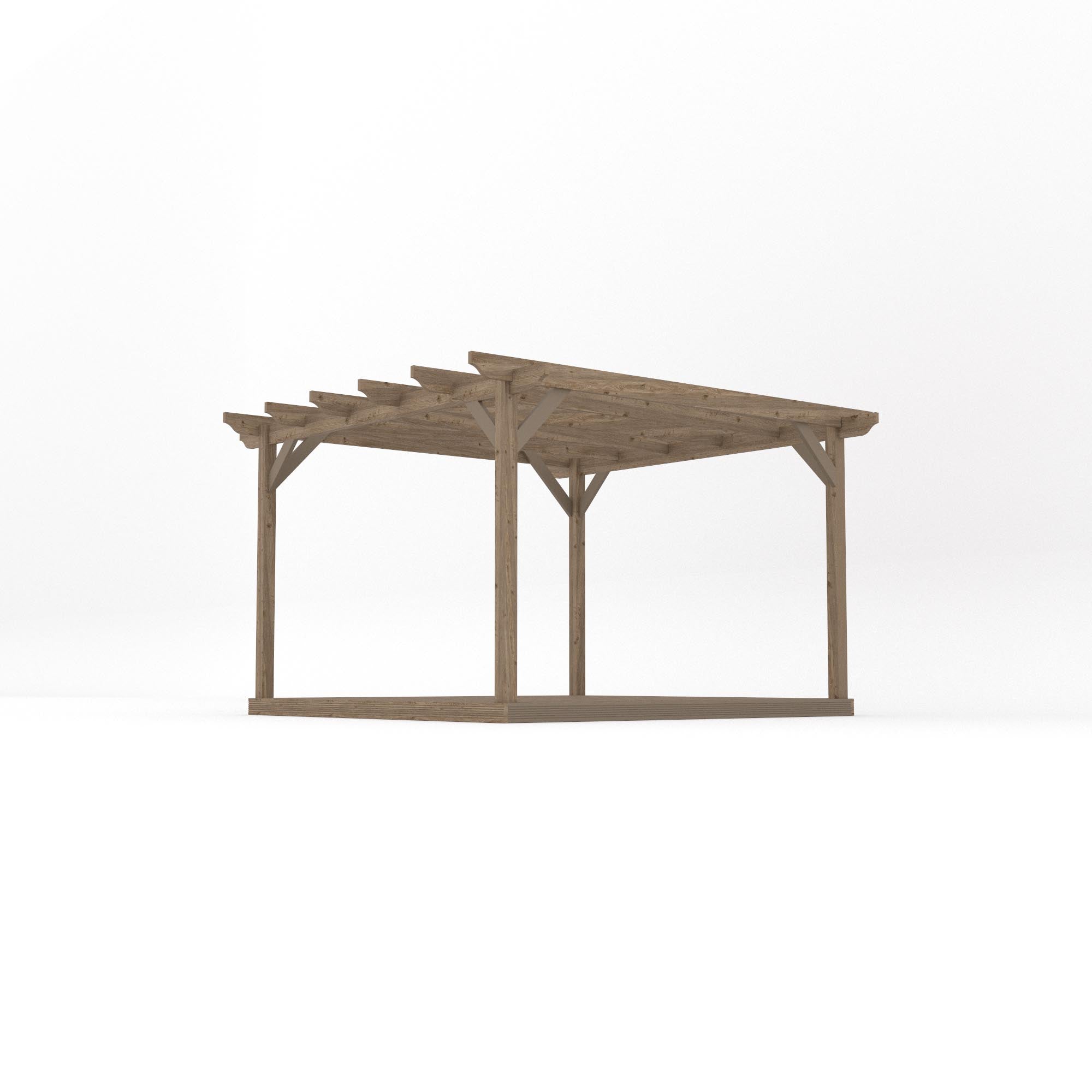 Freestanding Garden Pergola with Decking - Rustic Brown - 3.6m Width x 3.6m Length - Clearance Grade