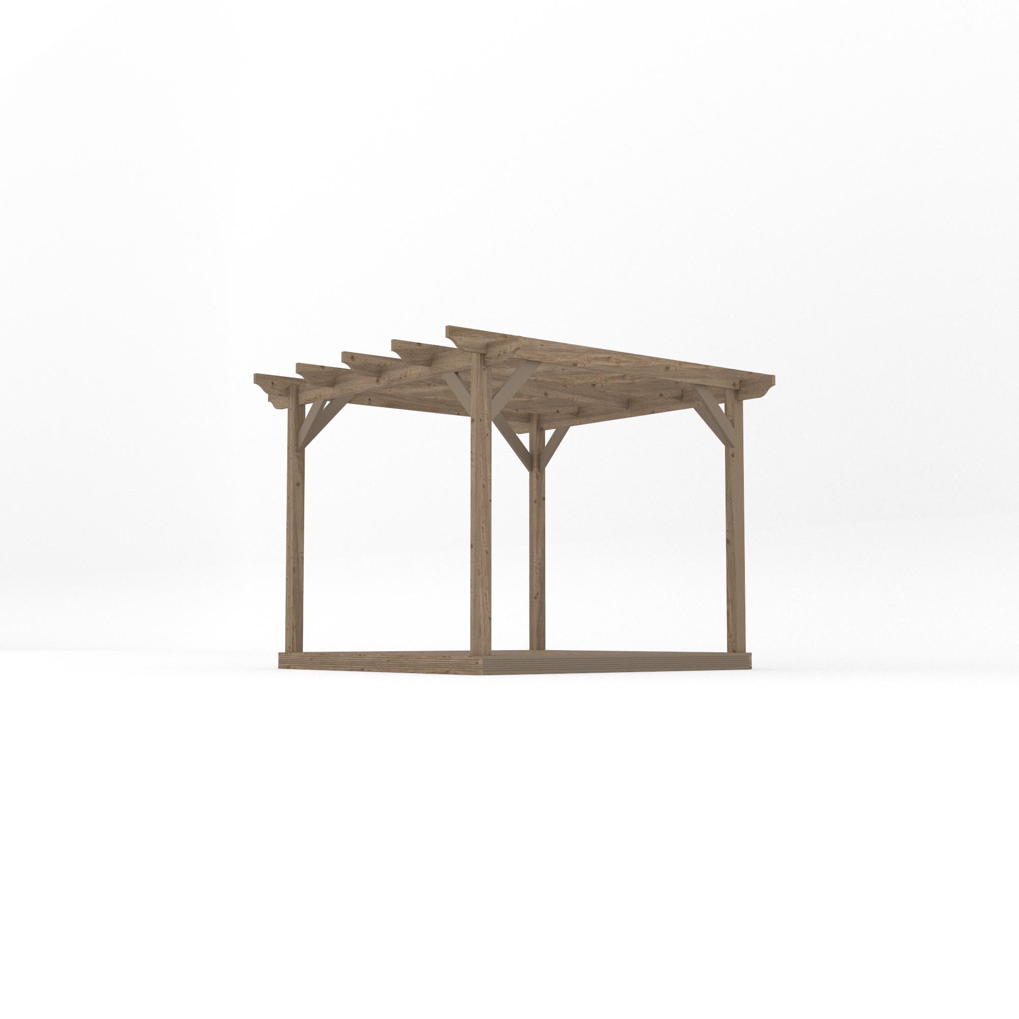 Freestanding Garden Pergola with Decking - Rustic Brown - 3m Width x 3m Length - Clearance Grade