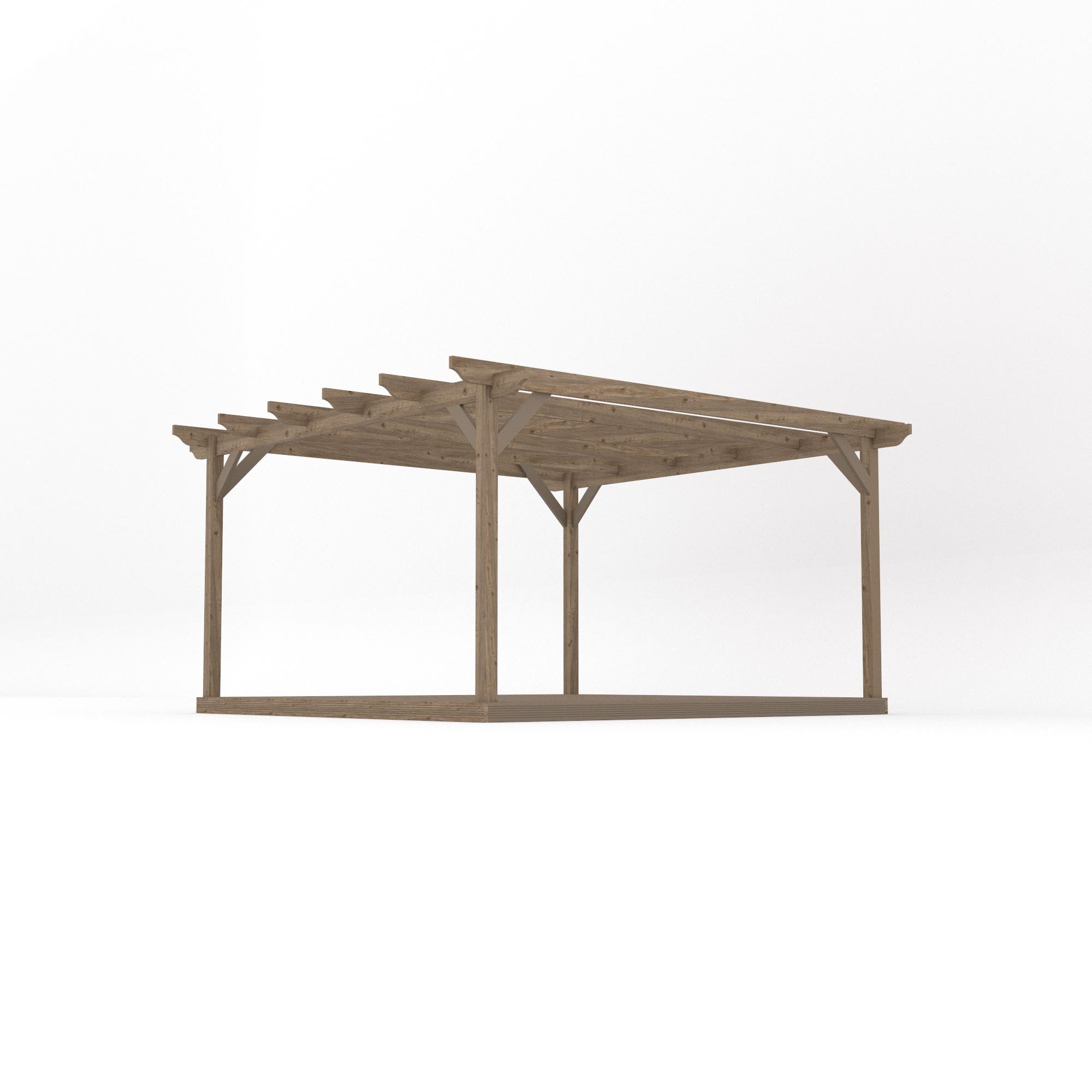 Freestanding Garden Pergola with Decking - Rustic Brown - 4.2m Width x 4.2m Length - Clearance Grade