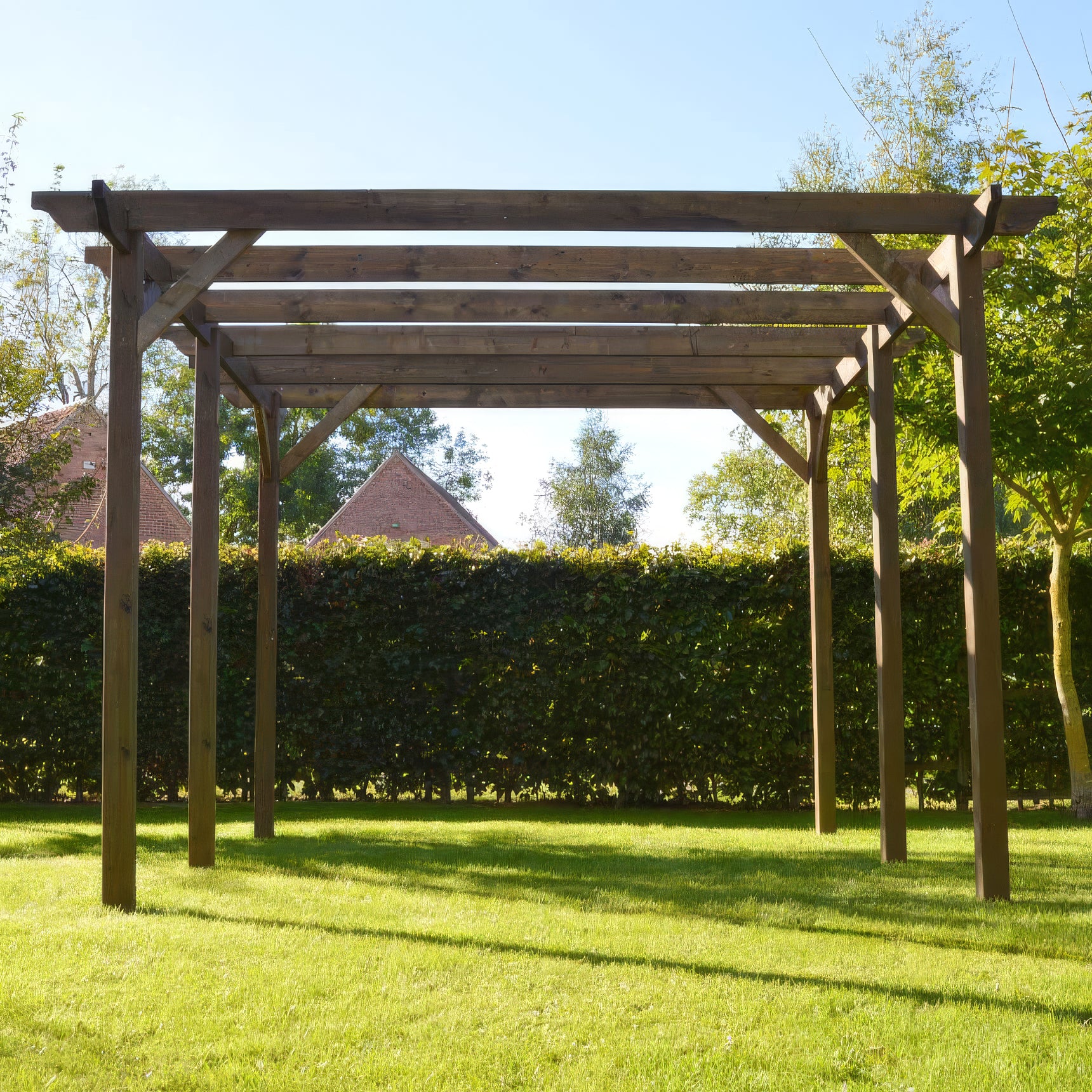 Freestanding Garden Pergola - Rustic Brown - 2.4m Width x 2.4m Length - Clearance Grade