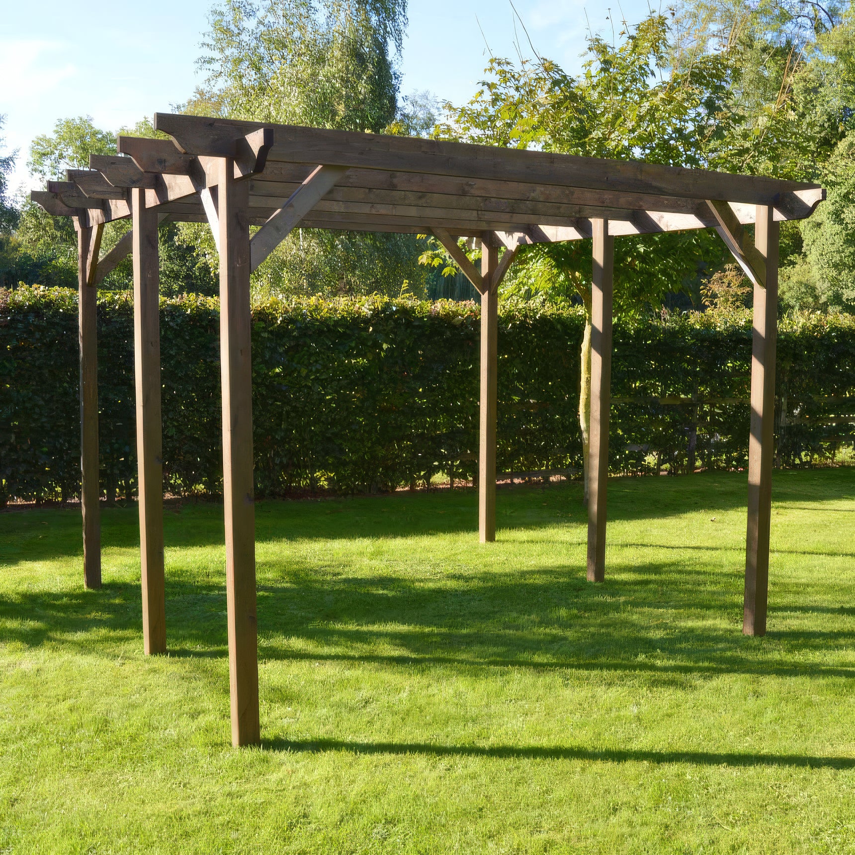 Freestanding Garden Pergola - Rustic Brown - 2.4m Width x 7.8m Length