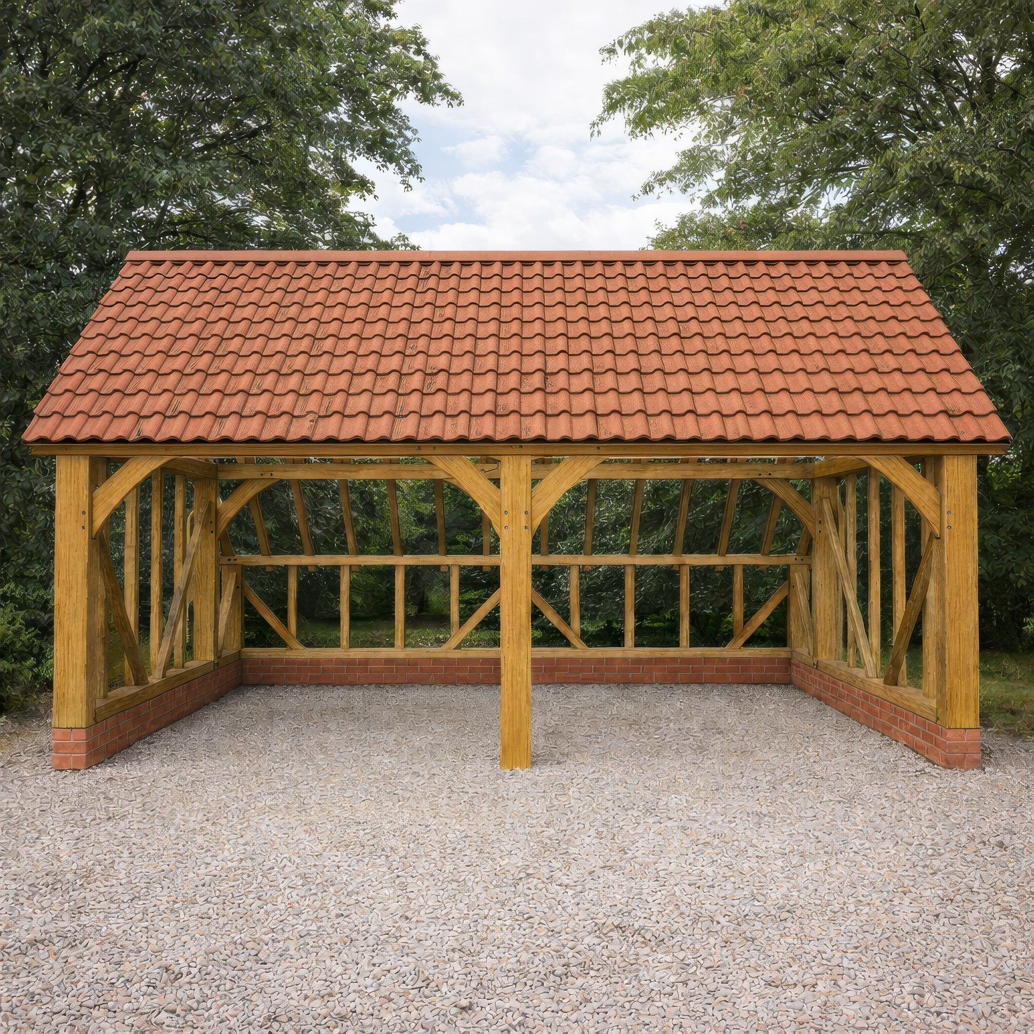 Freestanding Green Oak Framed Double Bay Garage with Dormer Roof - Catslide Extension