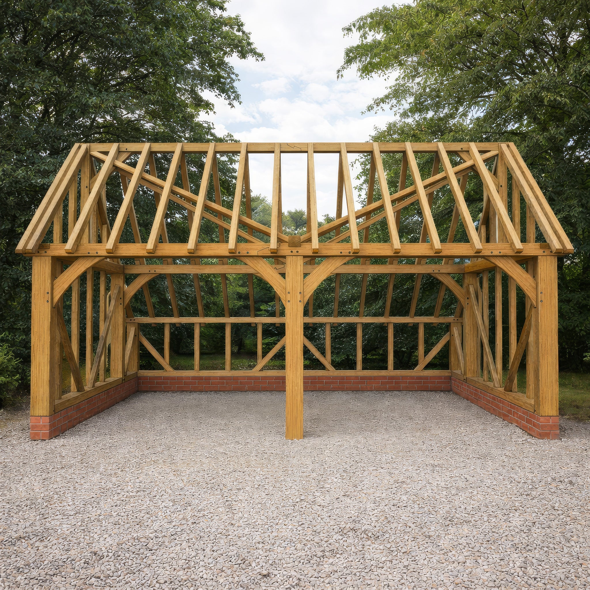 Freestanding Green Oak Framed Double Bay Garage with Dormer Roof - Catslide Extension