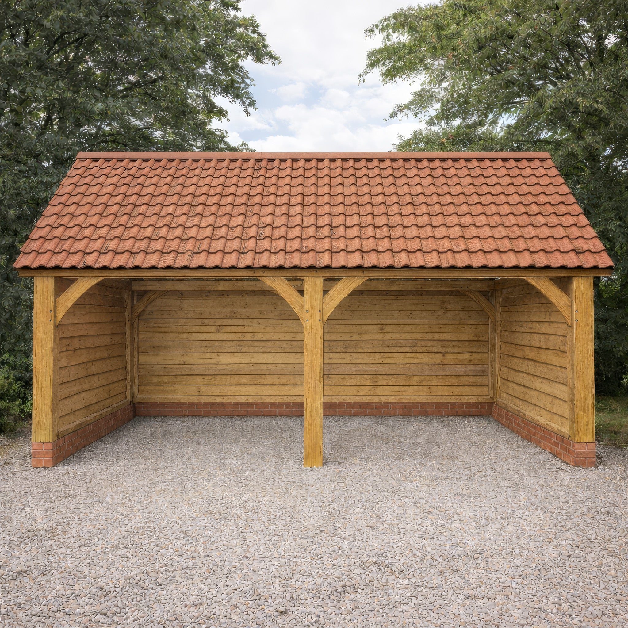 Freestanding Green Oak Framed Double Bay Garage with Dormer Roof - Catslide Extension