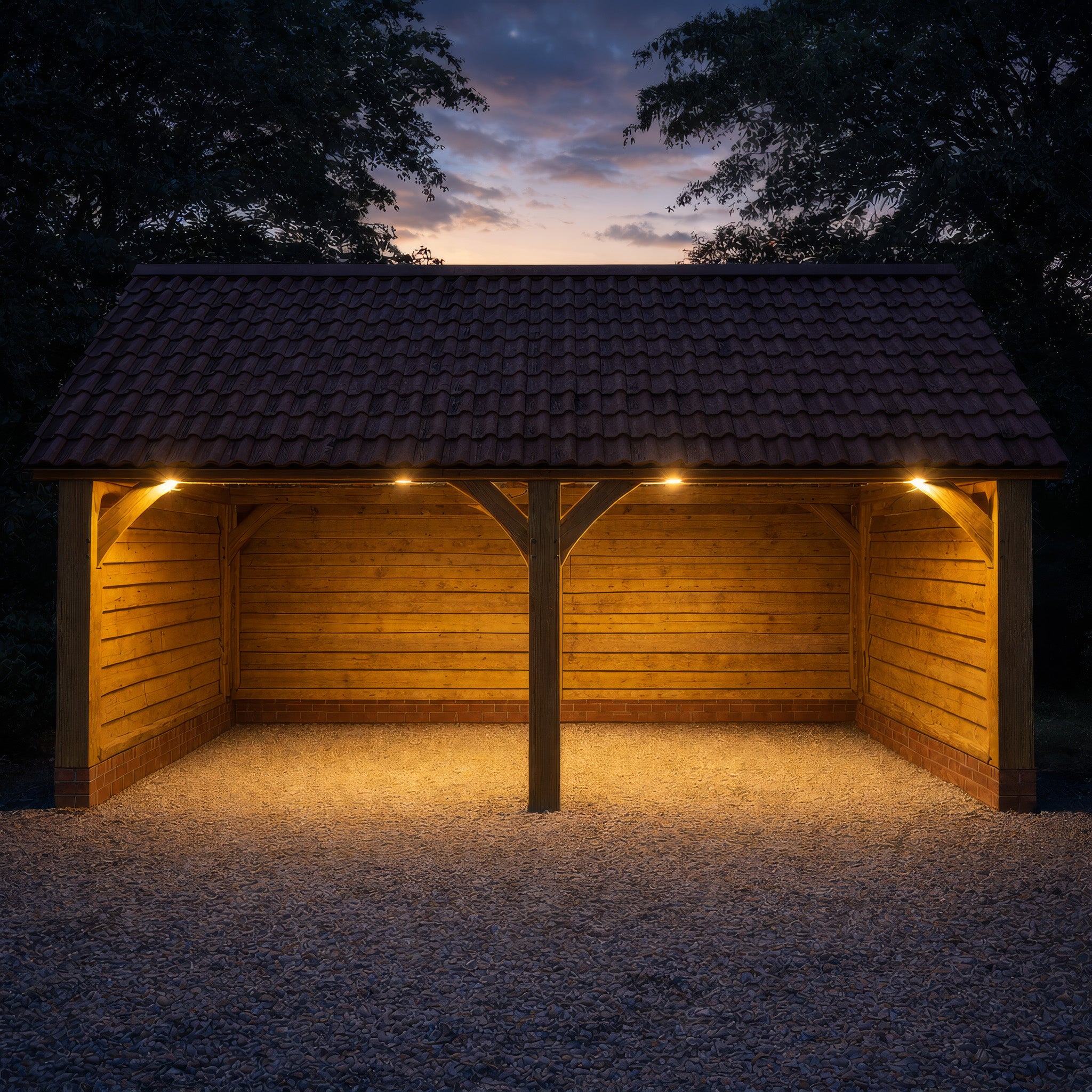 Freestanding Green Oak Framed Double Bay Garage with Dormer Roof - Catslide Extension