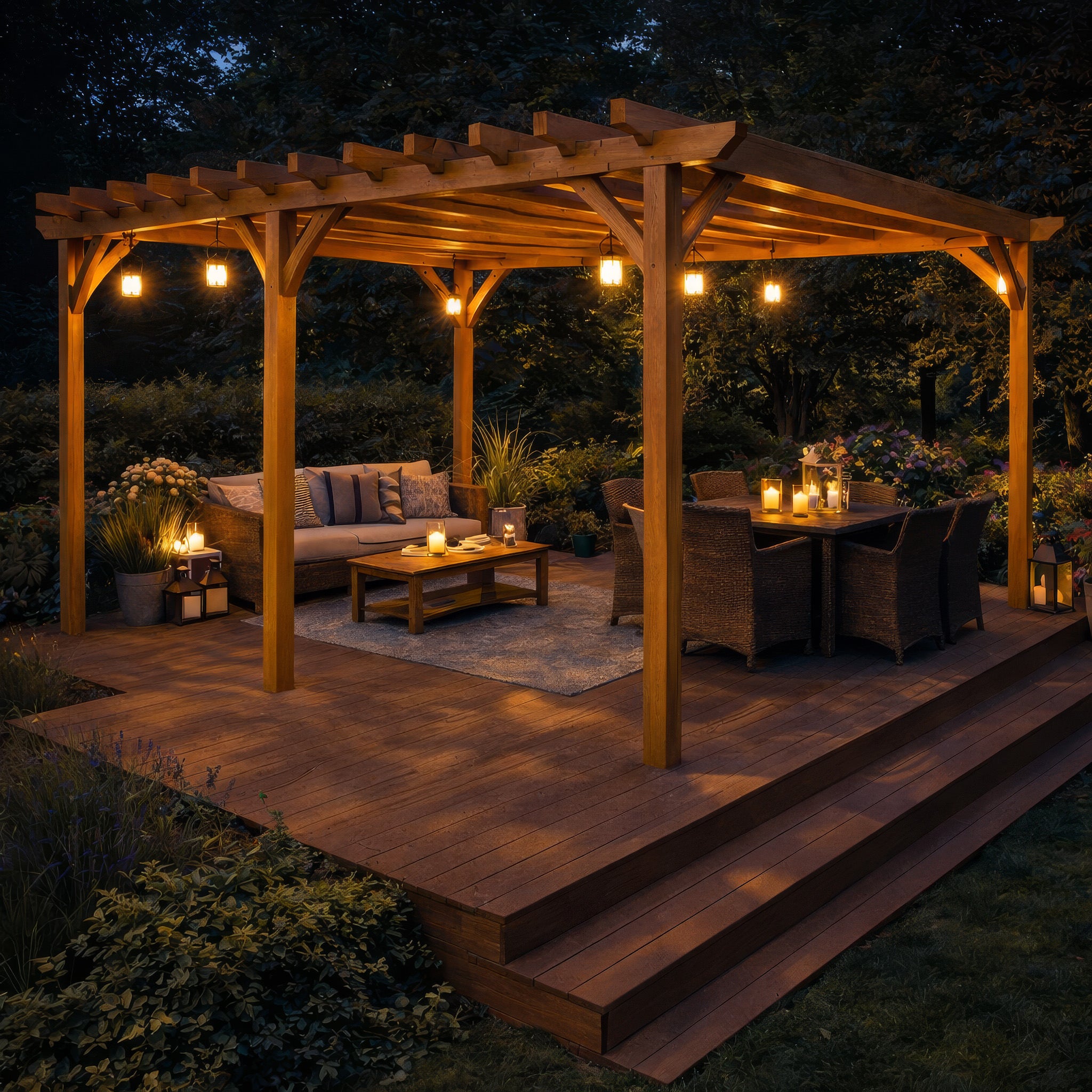 Freestanding Green Oak Framed Double Bay Pergola
