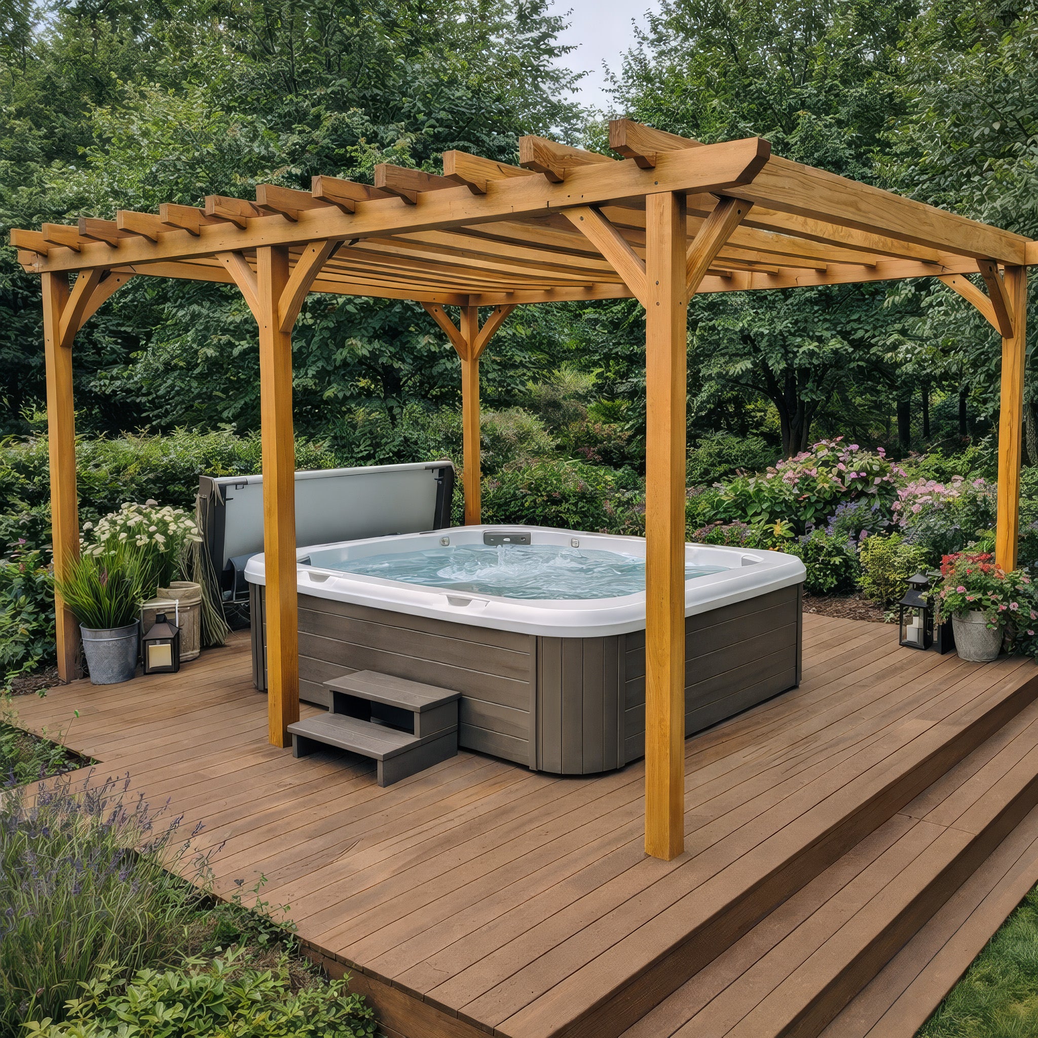 Freestanding Green Oak Framed Double Bay Pergola