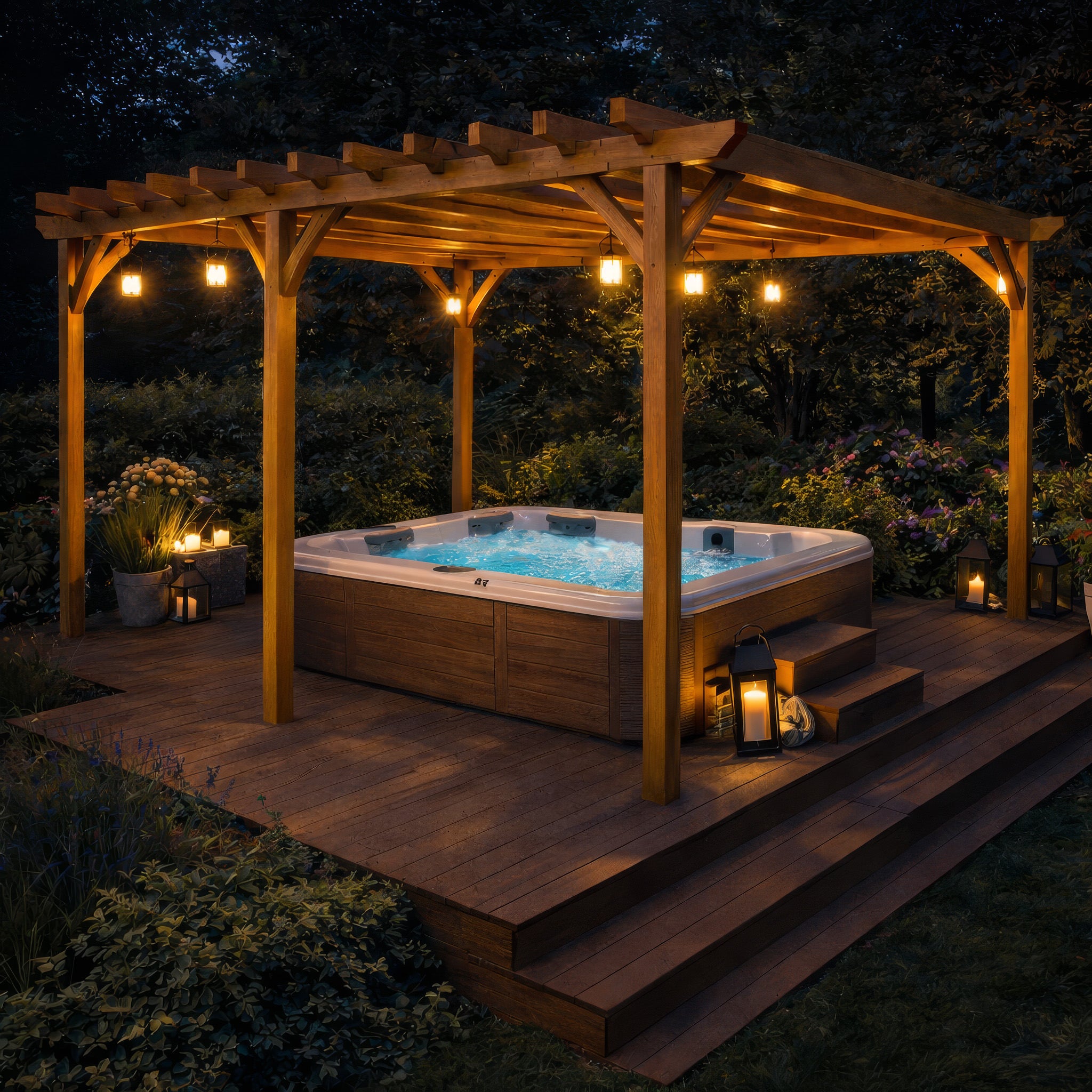 Freestanding Green Oak Framed Double Bay Pergola