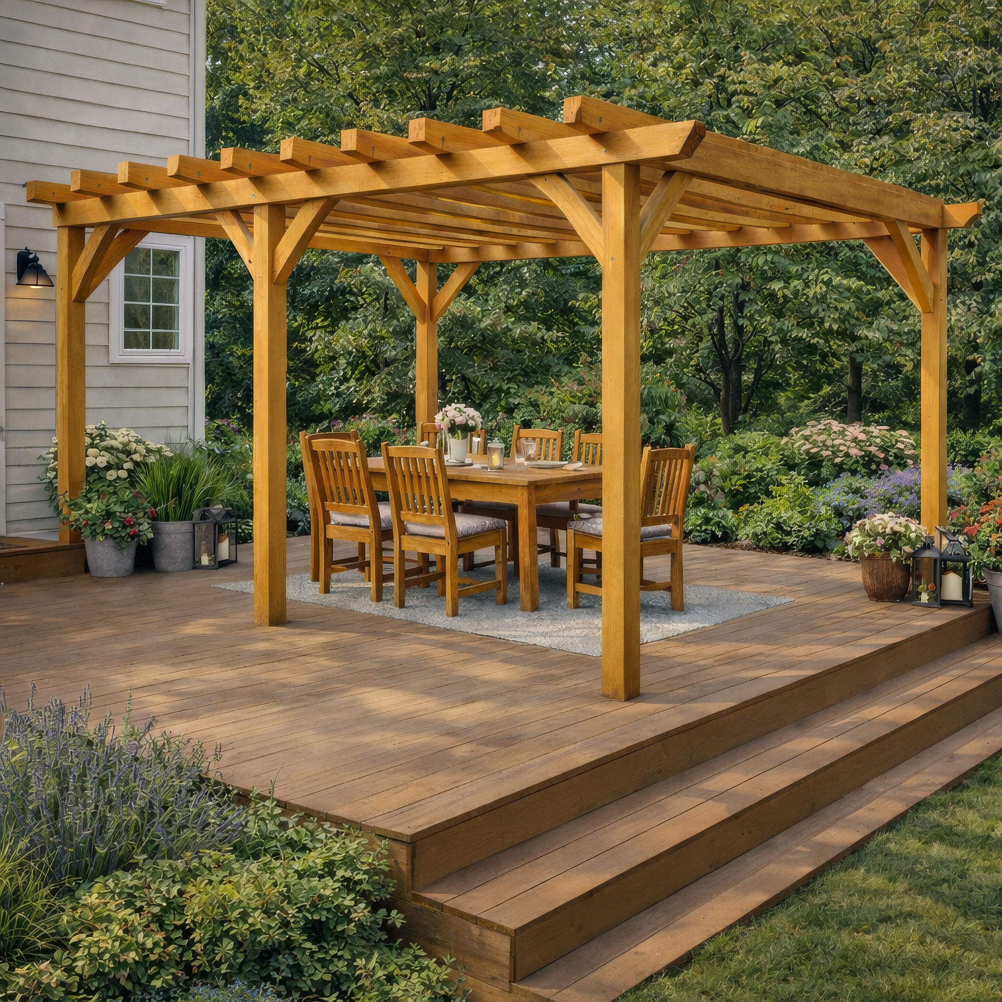 Freestanding Green Oak Framed Double Bay Pergola