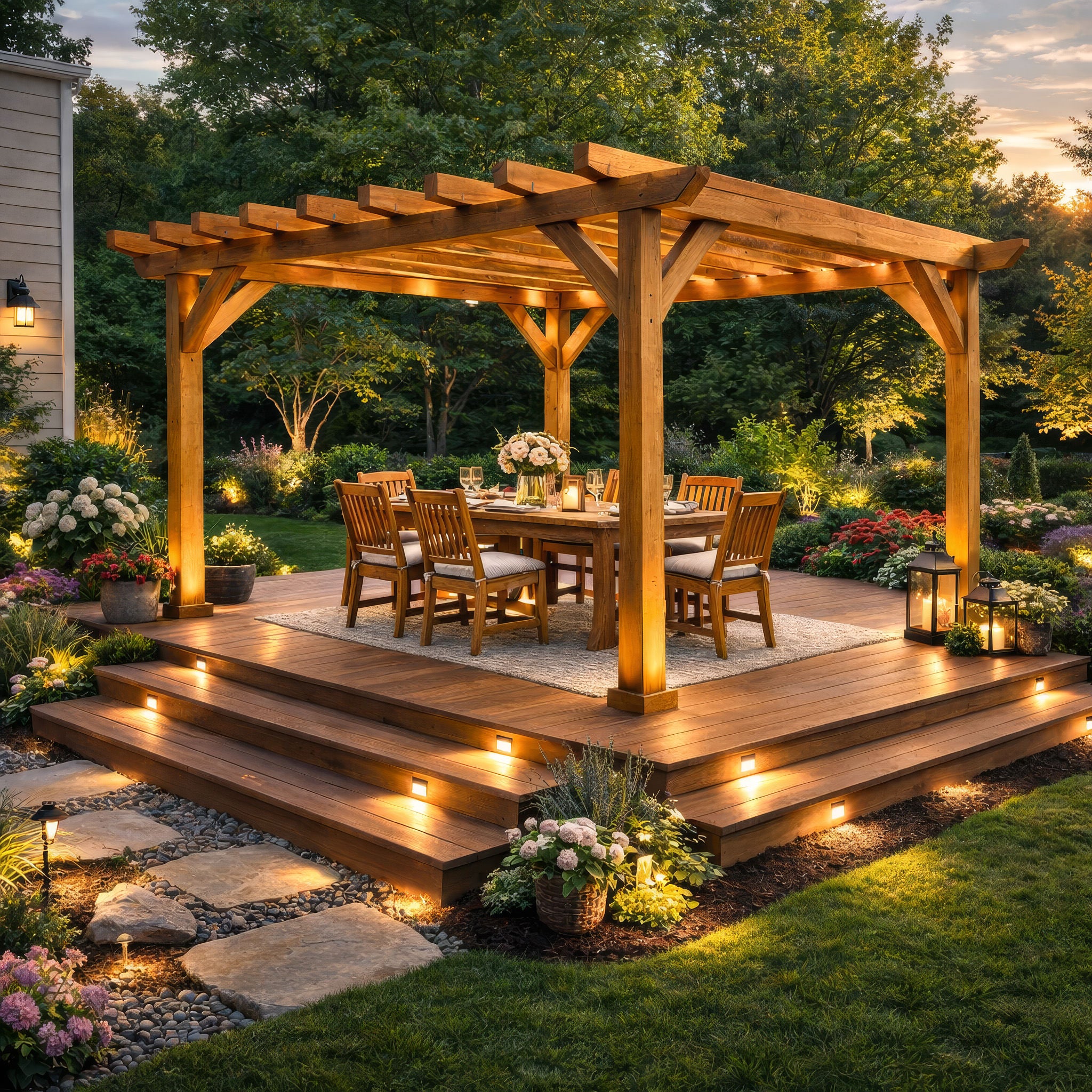 Freestanding Green Oak Framed Double Bay Pergola