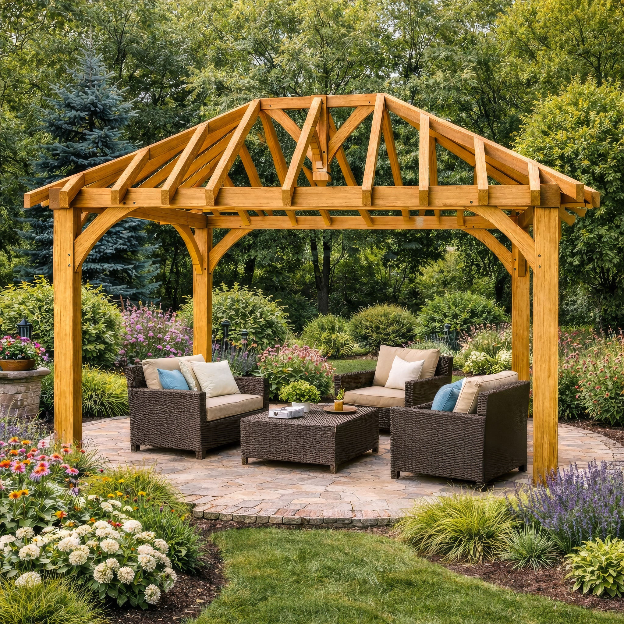 Freestanding Green Oak Framed Gazebo - 3m Width x 4.2m Length