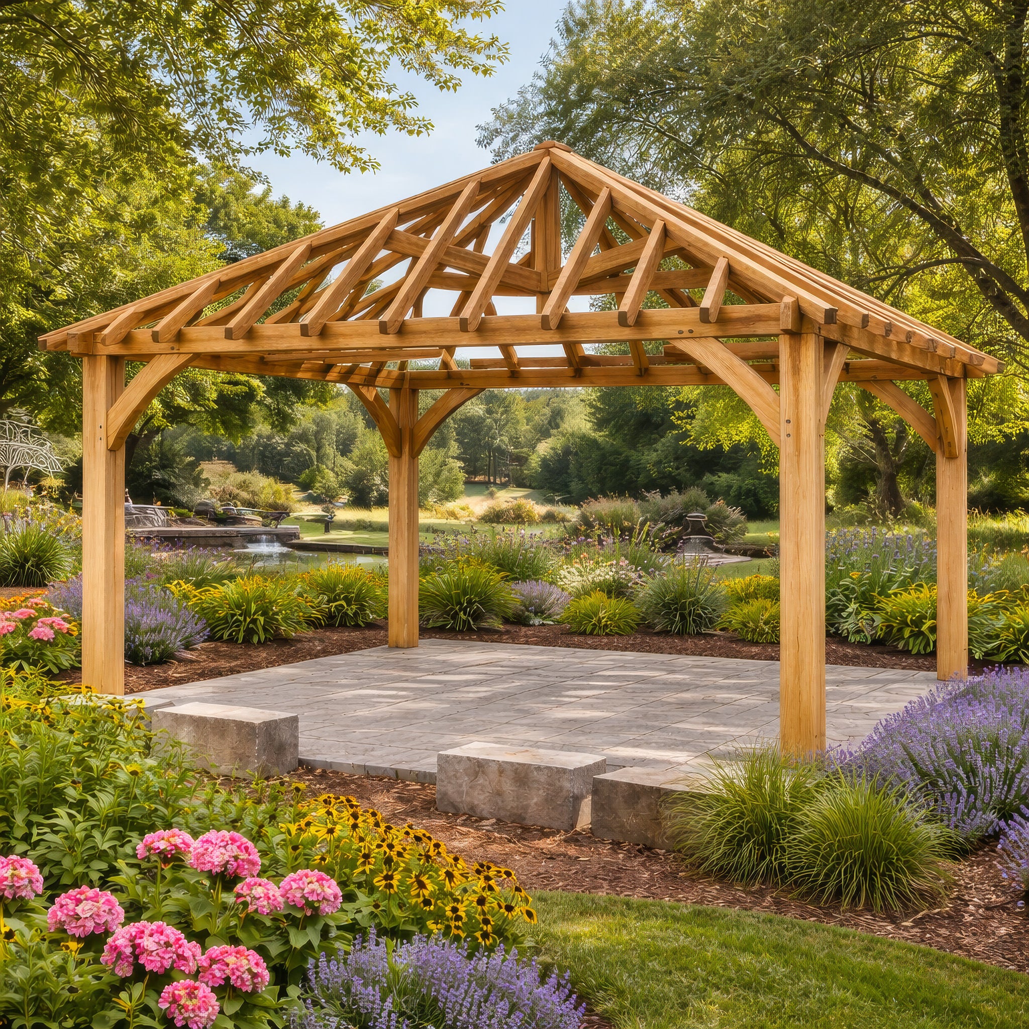 Freestanding Green Oak Framed Gazebo - 4m Width x 4m Length