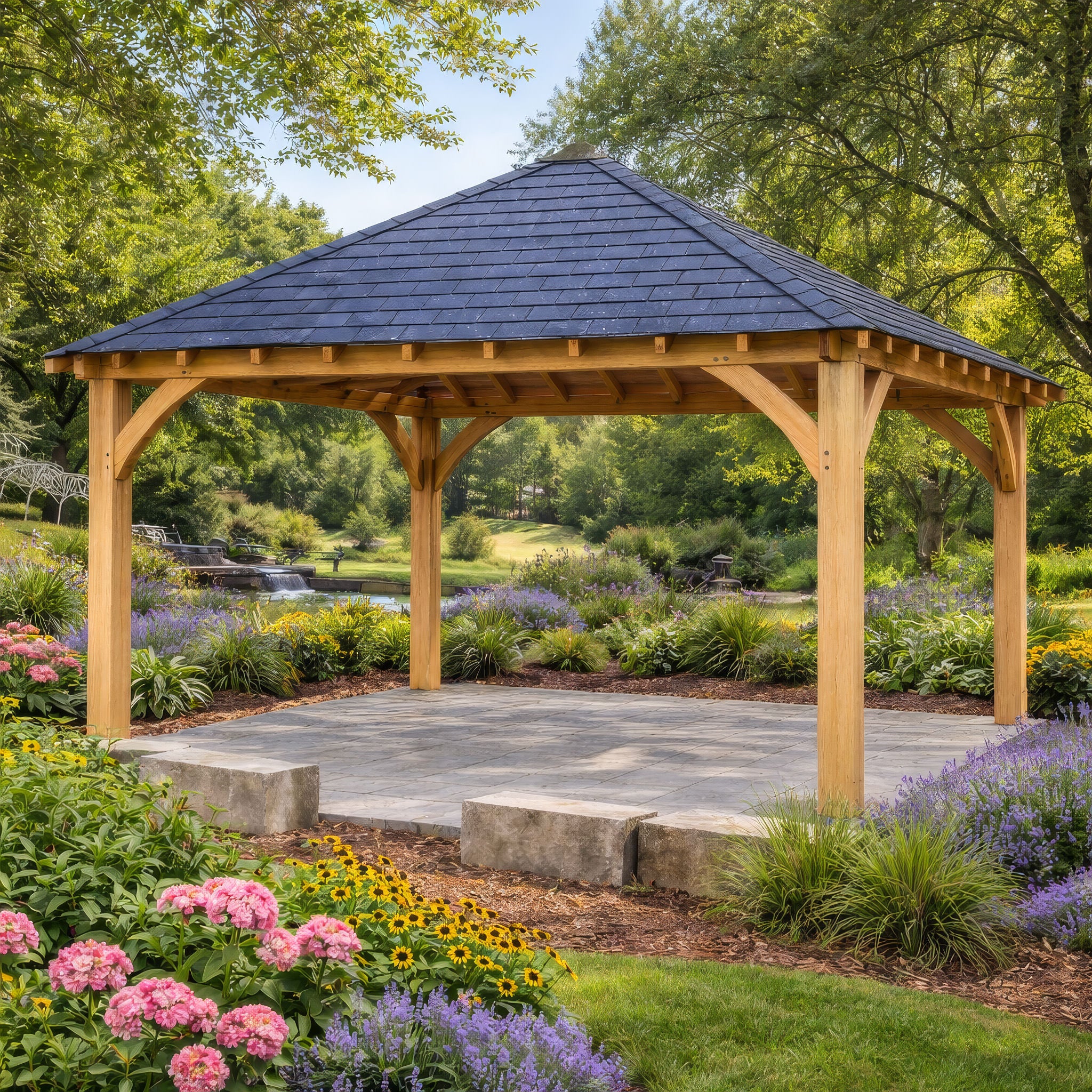 Freestanding Green Oak Framed Gazebo - 4m Width x 4m Length