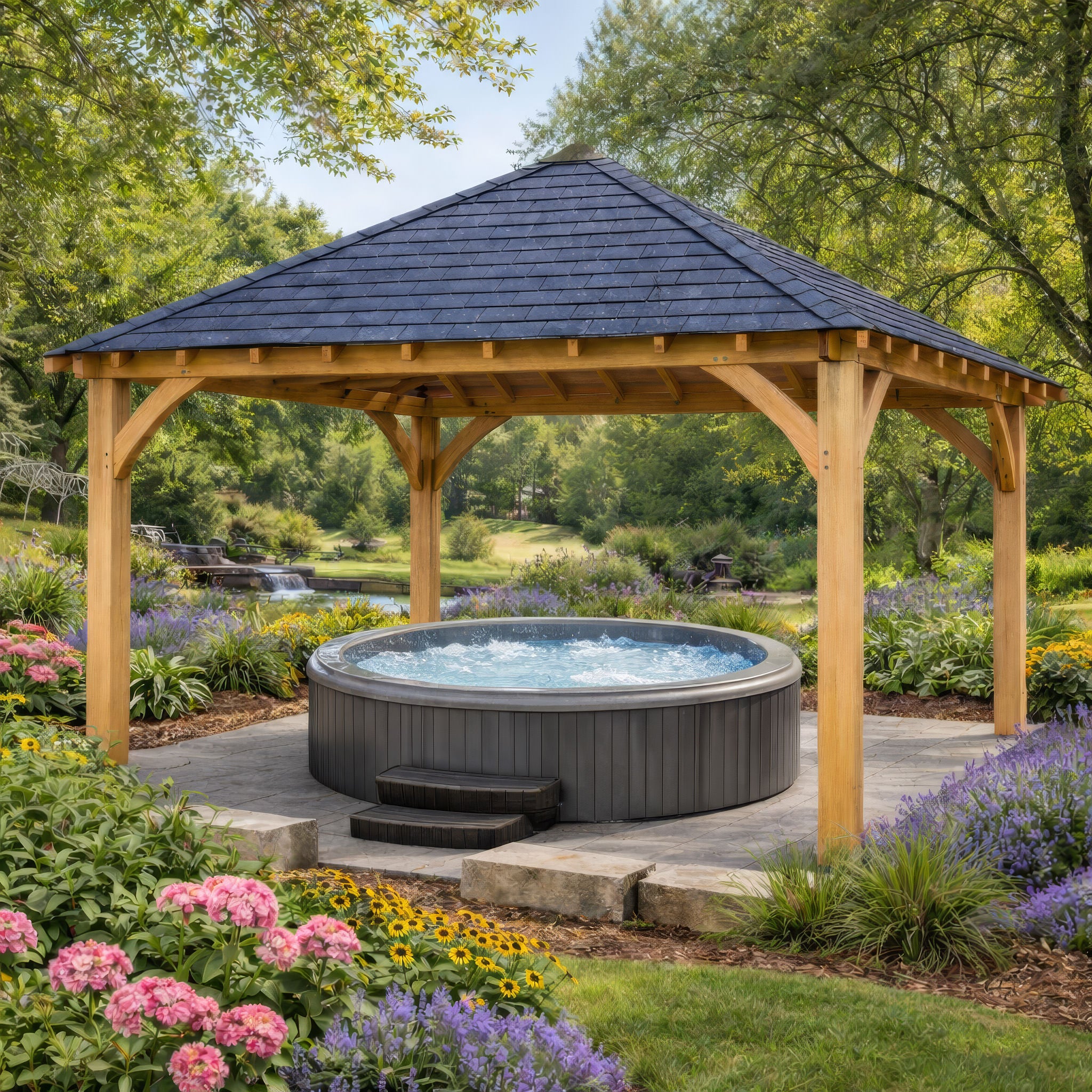 Freestanding Green Oak Framed Gazebo - 4m Width x 4m Length
