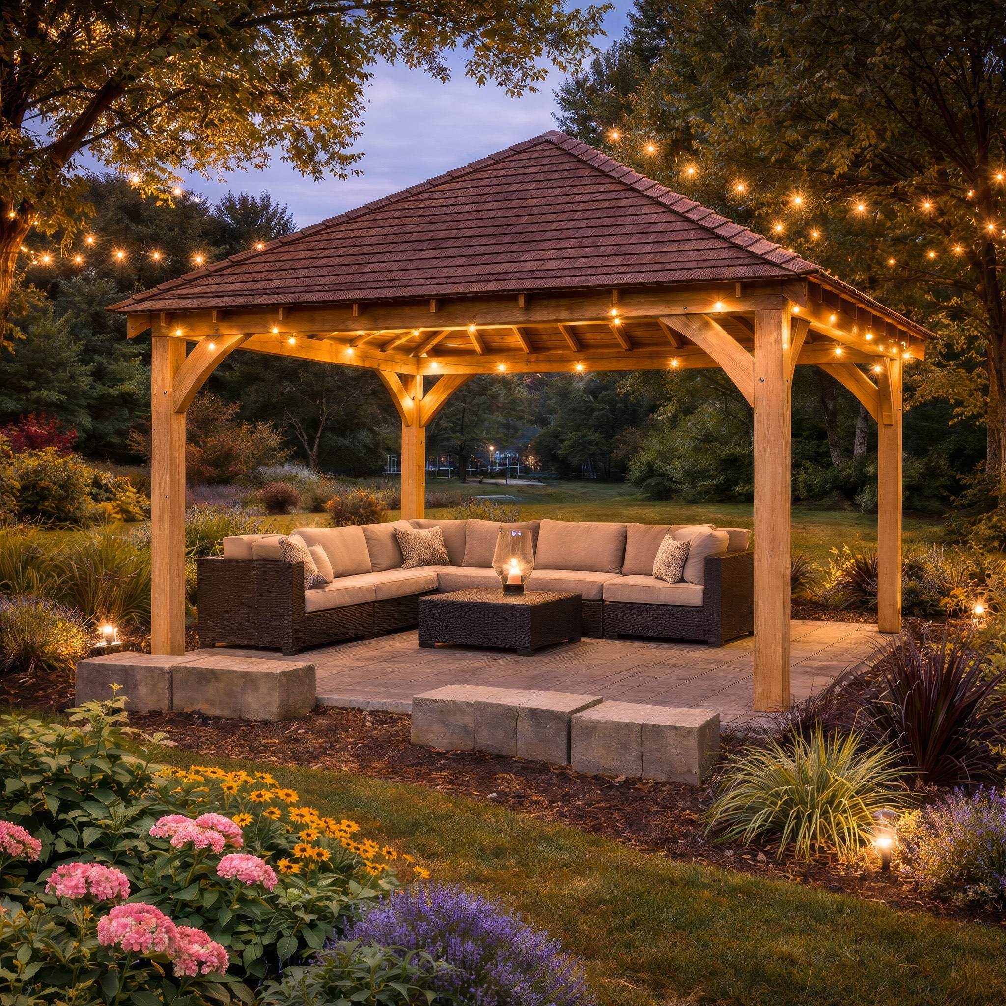 Freestanding Green Oak Framed Gazebo - 4m Width x 4m Length